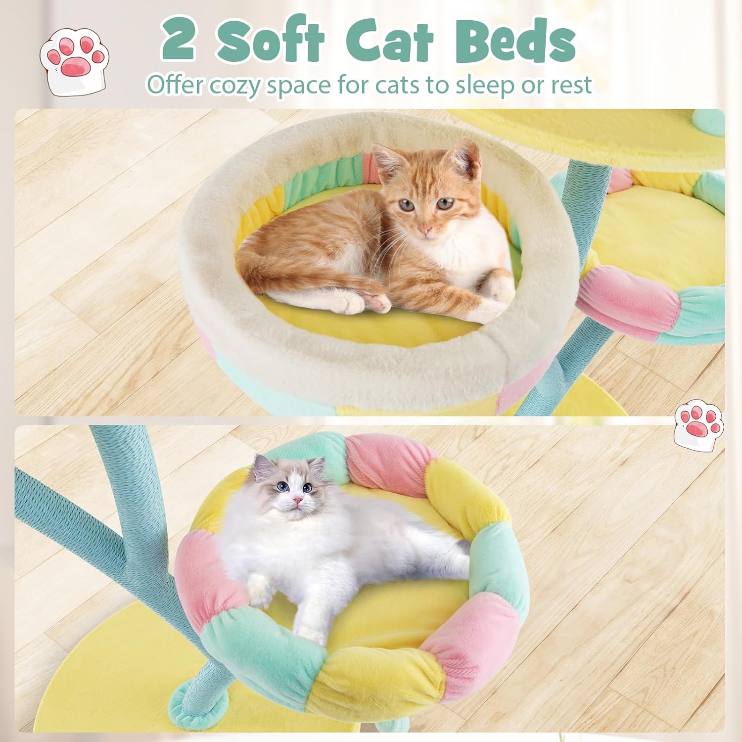 Tangkula Tall Cat Tree, 57.5 Inch Amusement Park Style Cute Cat Tower with Top Open Condo, 2 Perches, Scratching Posts & Dangling Balls, Aesthetic Cat Tree Tower for Indoor Cats Large Adult