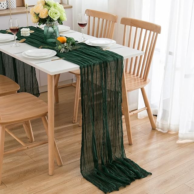 CHUQING Table Runner Green, 70 x 300 cm, in Dark Green, Washable Table Runner, Table Decoration, Wedding, 3 m Table Runner