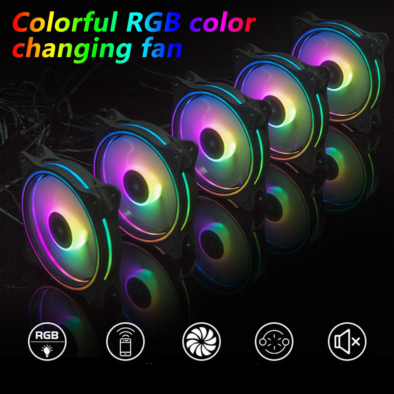 Ventilador de caja de RGB con ajuste automático Iluminación LED de lados 1500 RPM Velocidad variable Operaciones silenciosas de 20 Compatibilidad Construcción de ABS Silenciosos de