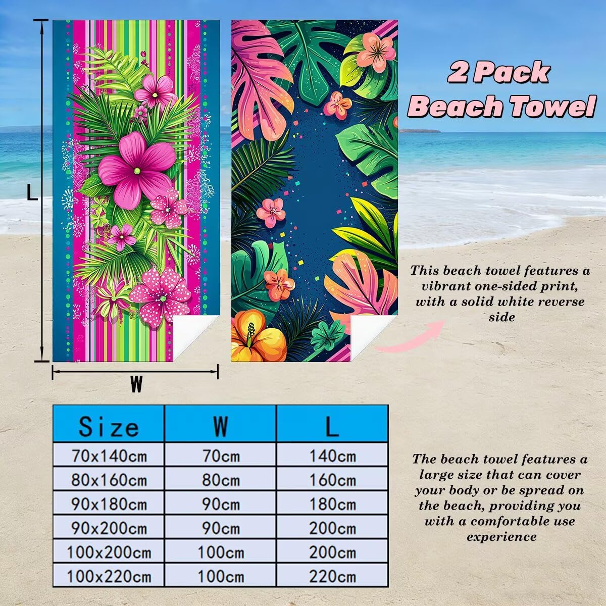 Serviette de Plage Microfibre, Lot de 2 Serviette de Bain Grande Taille 100x200 cm, Séchage Rapide Drap de Bain Fleur, Anti Sable Serviettes de Plage, Serviettes Microfibre Sport pour Travel -4580