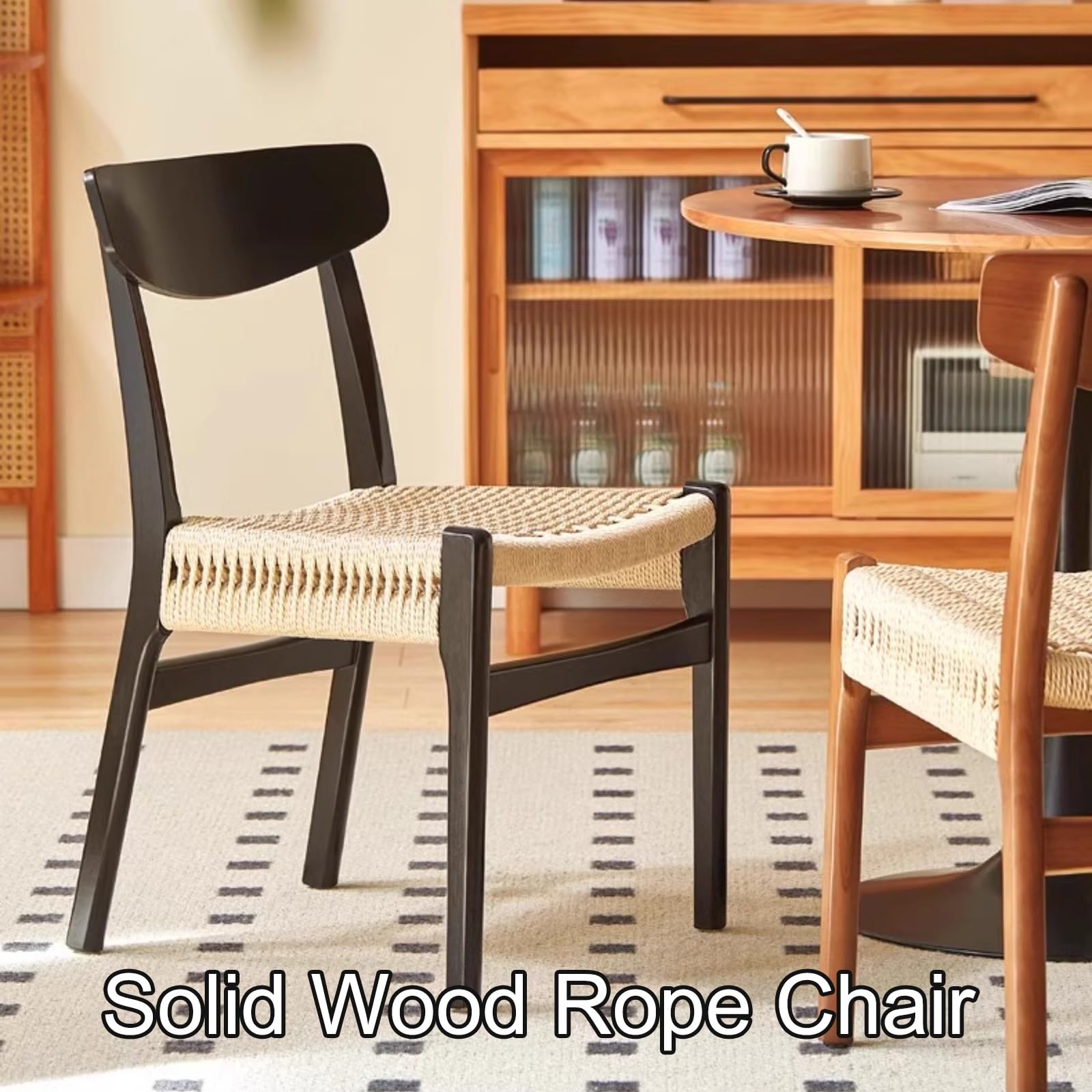 Elegantes y modernas sillas de comedor de ratán con patas de metal, sillas laterales tejidas sin brazos para cocina y bar para el hogar y restaurante, elegante solución de asiento marrón