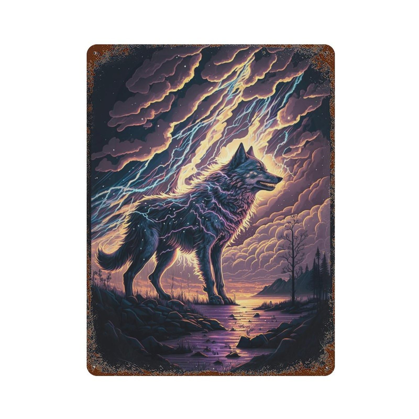 Vintage Metal Tin Sign Thundering Wolf Majesty -6 15.7"x11.8", Classic Wall Plaque for Farmhouse, Kitchen And Entryway Decor