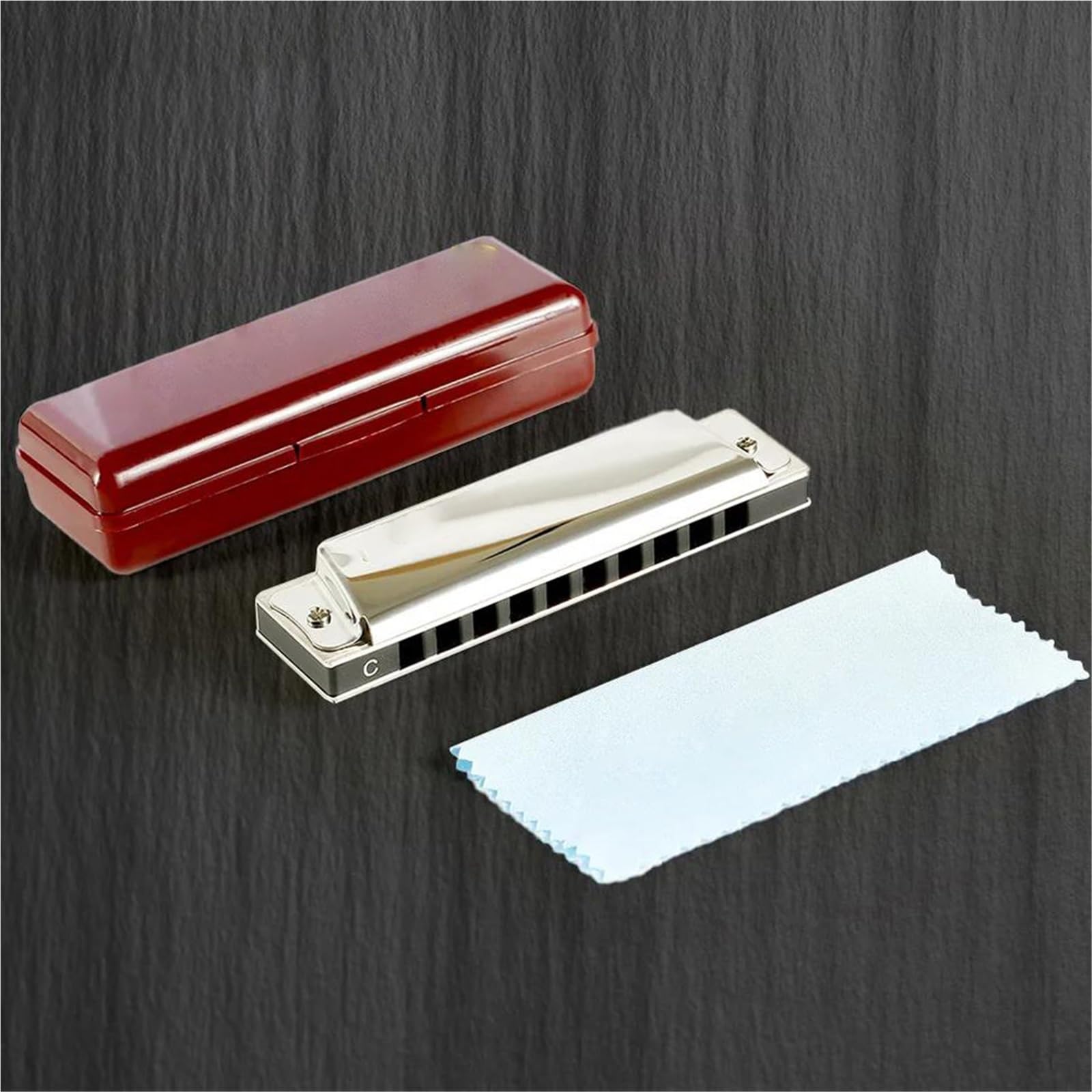 Harmonijka Ustna Harmonijka Ustna 10 Otworów Klucz C SREBRNA Z Futerałem Blues Harp Stal Nierdzewna(C key)