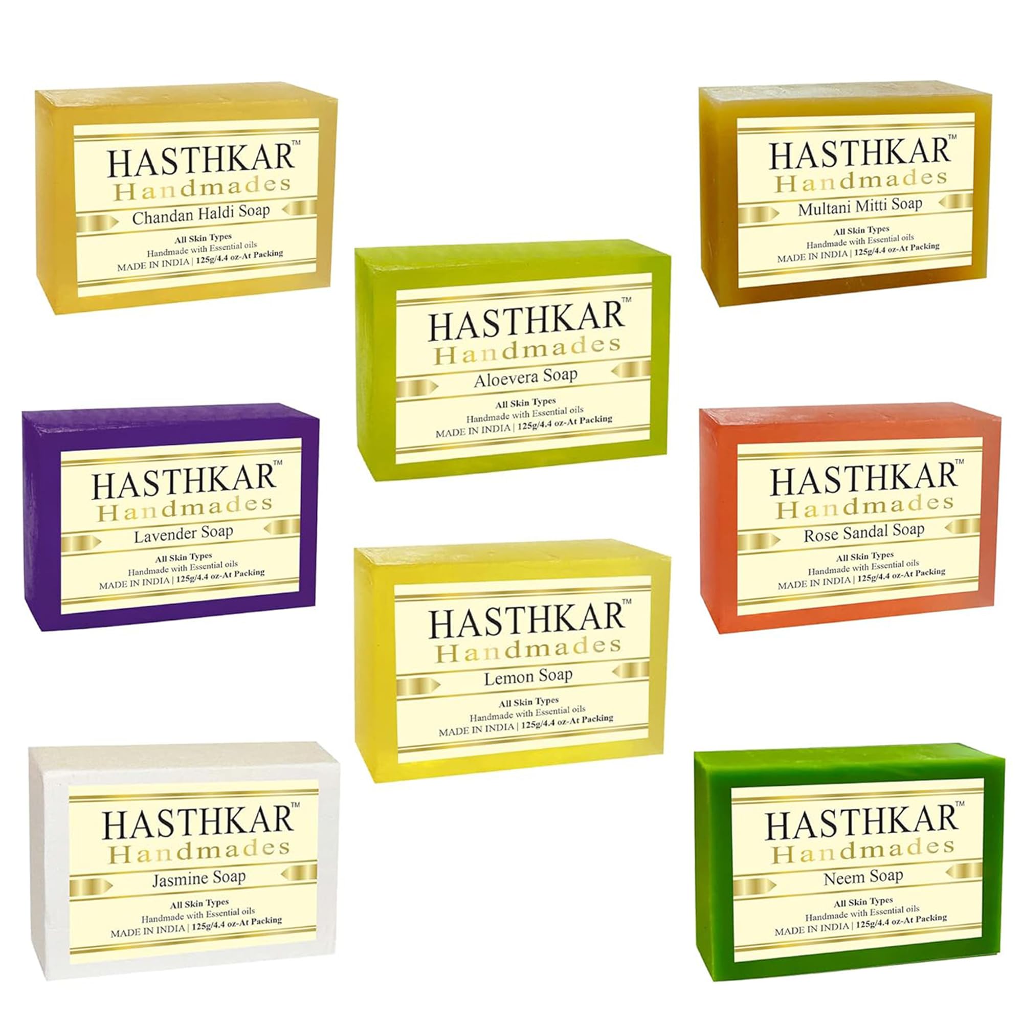 Hasthkar Handmades Herbal Natural Handmade Assorted Soap Combo 2 Collection Gift Set 125gm (Pack of 8)