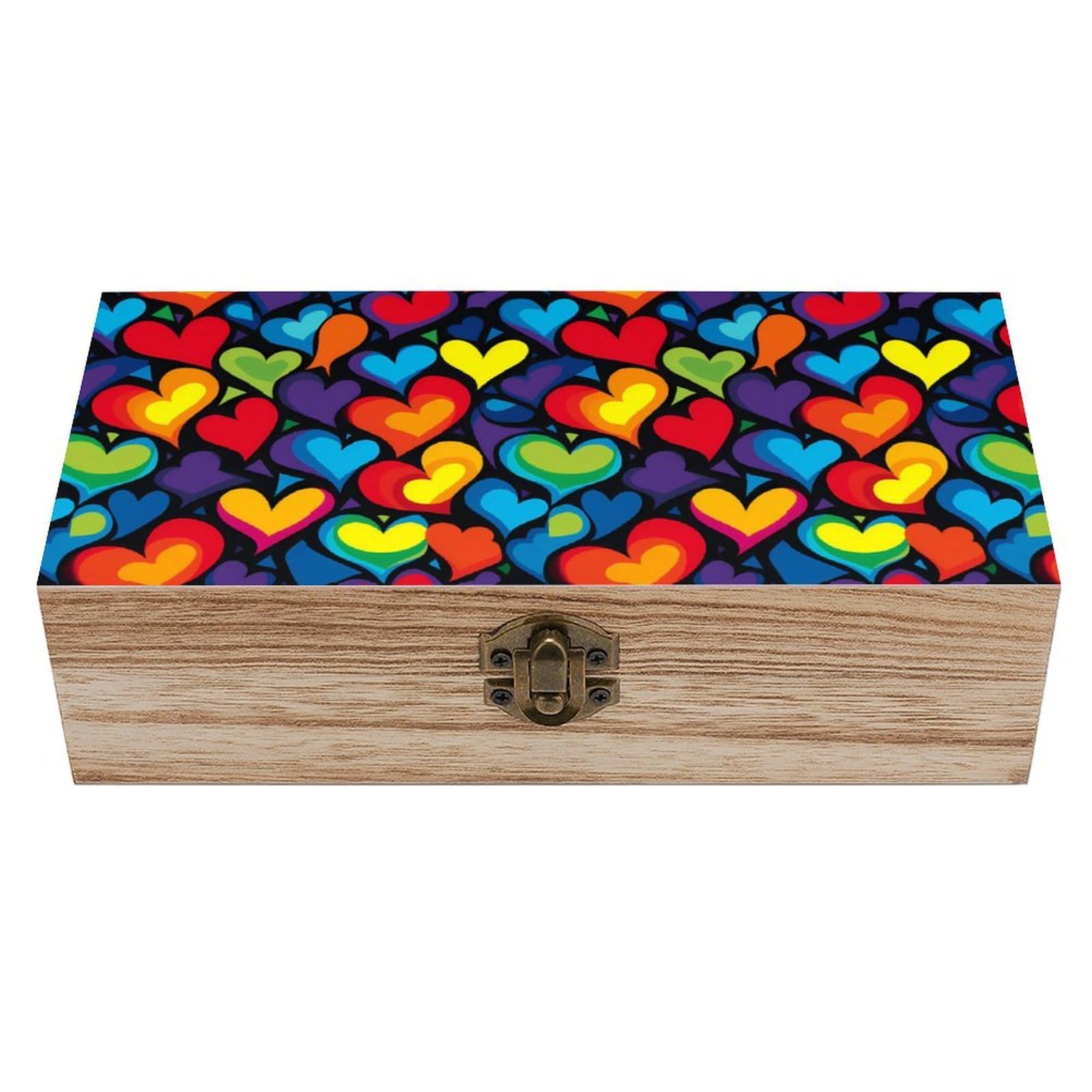 Cgsbngha Style Heart Lgbt Rainbow Wooden Storage Boxes With Lid Memory Box Decorative Organiser For Office And Home