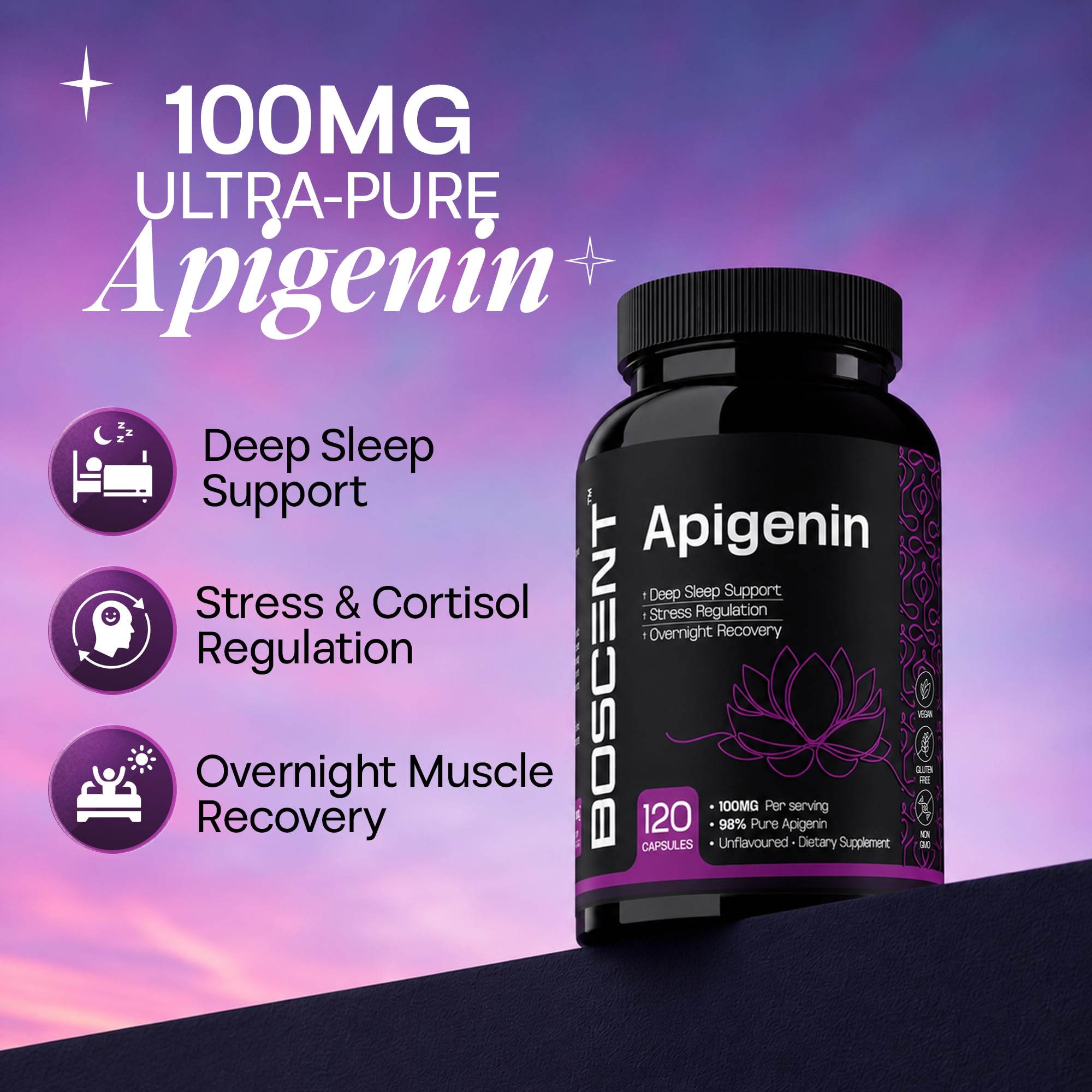 Apigenin 100mg Supplement, 98% Pure Chamomile Extract, 120 Capsules for Sleep, Relaxation, Brain and Prostate Health, Non-GMO, Vegan, No Fillers, Made in USA, 4 Month Supply — Amazon image 8