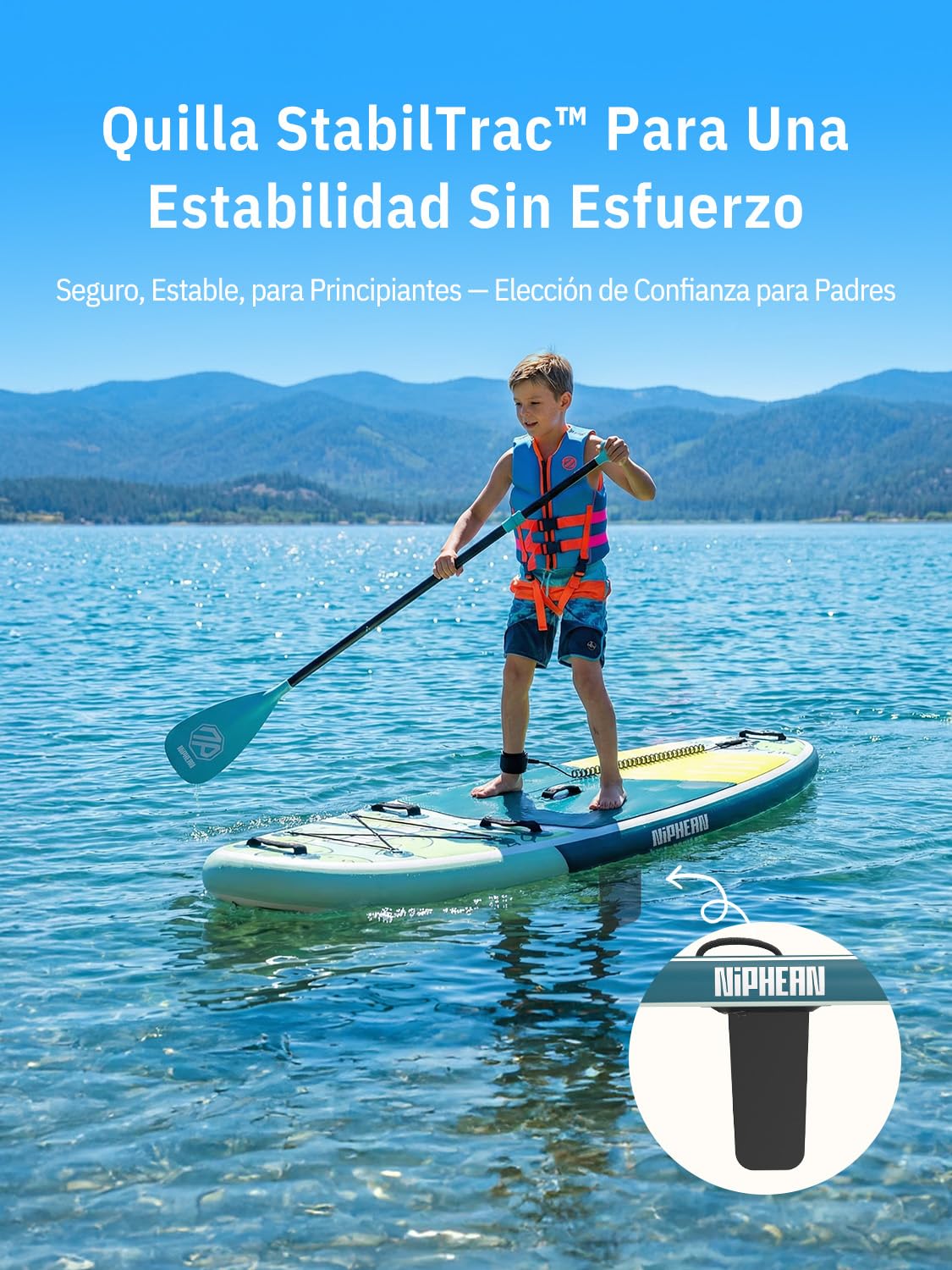 Niphean (Extra Grande) Tabla Paddle Surf Hinchable para 2+1 Personas/Familia, Paddle Surf con (Apto para Principiantes) Aleta Equilibrada, Funda Waterproof, Sup Board para Adultos, Regalo