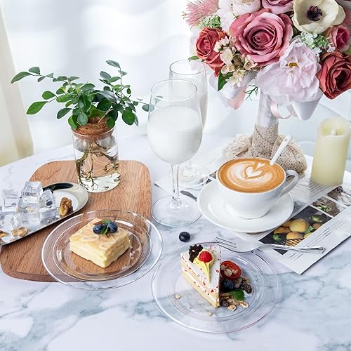 Miniatura 15 de DaYammi 240 platos de plástico dorado que incluyen 120 platos de postre y 120 tenedores para pasteles, plato de fiesta martillado, platos dorados