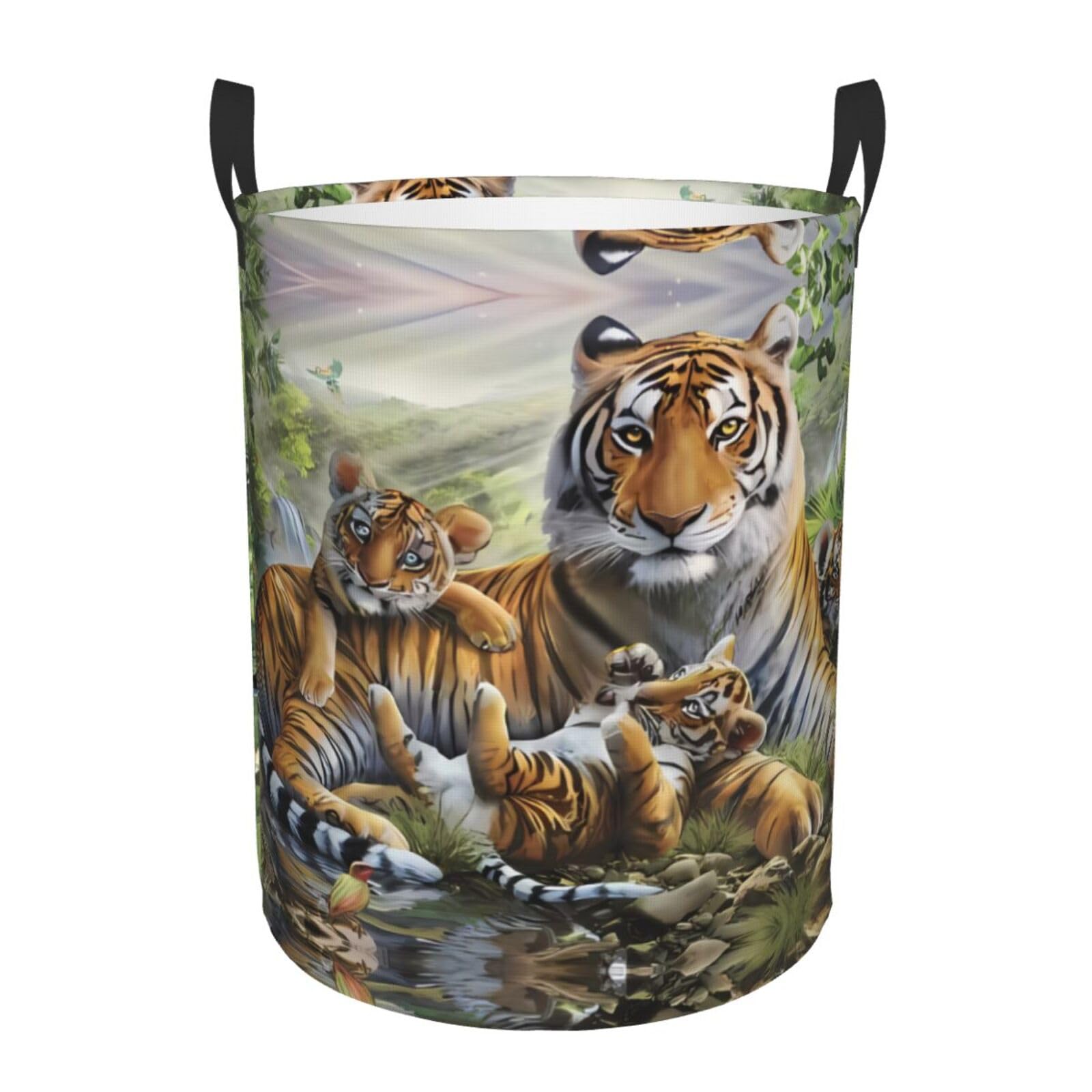 S Circular Hamper Jungle Tigers Cub Print for Dirty Clothes