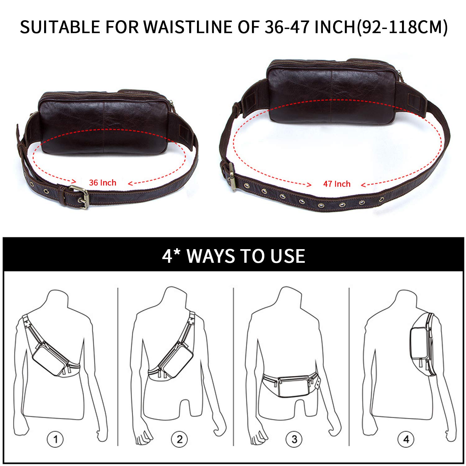 FANDARE Marsupio Sportivo Monospalla Zaino Uomo Monospalla Ragazzo Borsa a tracolla Pelle Borse a spalla Impermeabile Sling Bag per Festa,Viaggi, Corsa,Tour in Bicicletta