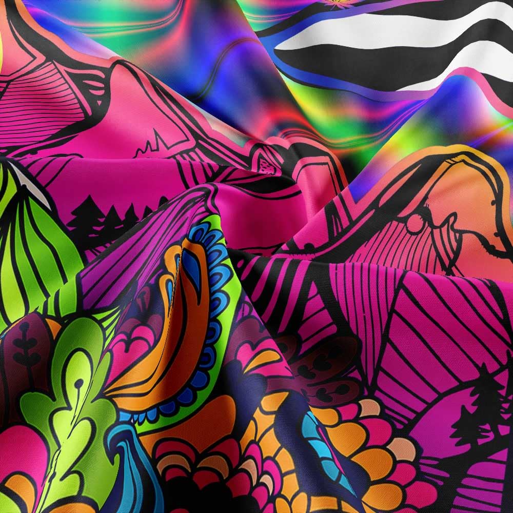JAWO Trippy Psychedelic Mushroom Mountain, Floral Flower Fantasy