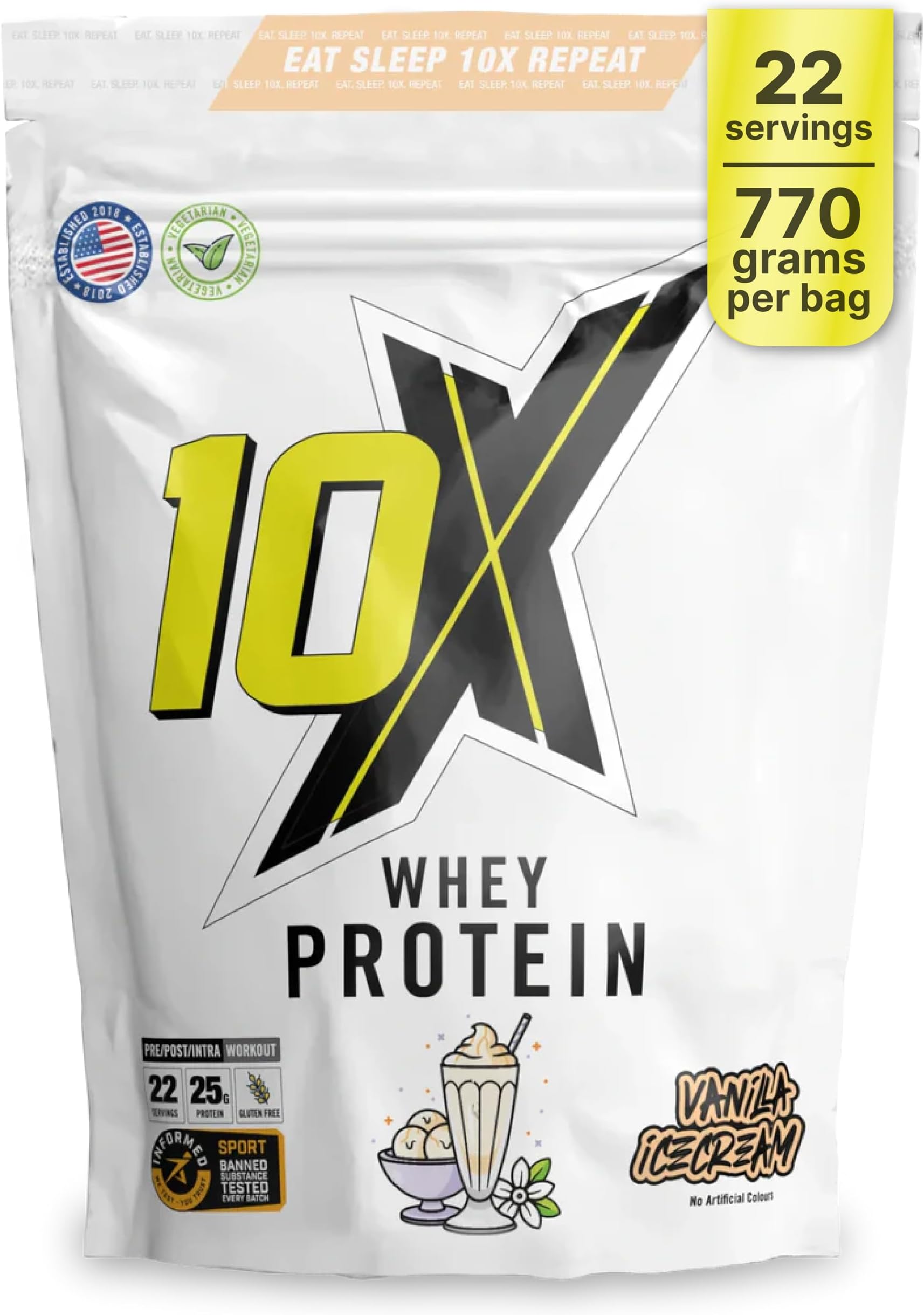 Whey Protein Powder - Vanilla Ice Cream, 770g (22 Servings), Low-Calorie, Gluten-Free & Vegetarian, Fast Absorption for Muscle Recovery, Ideal for Weight Loss & Training