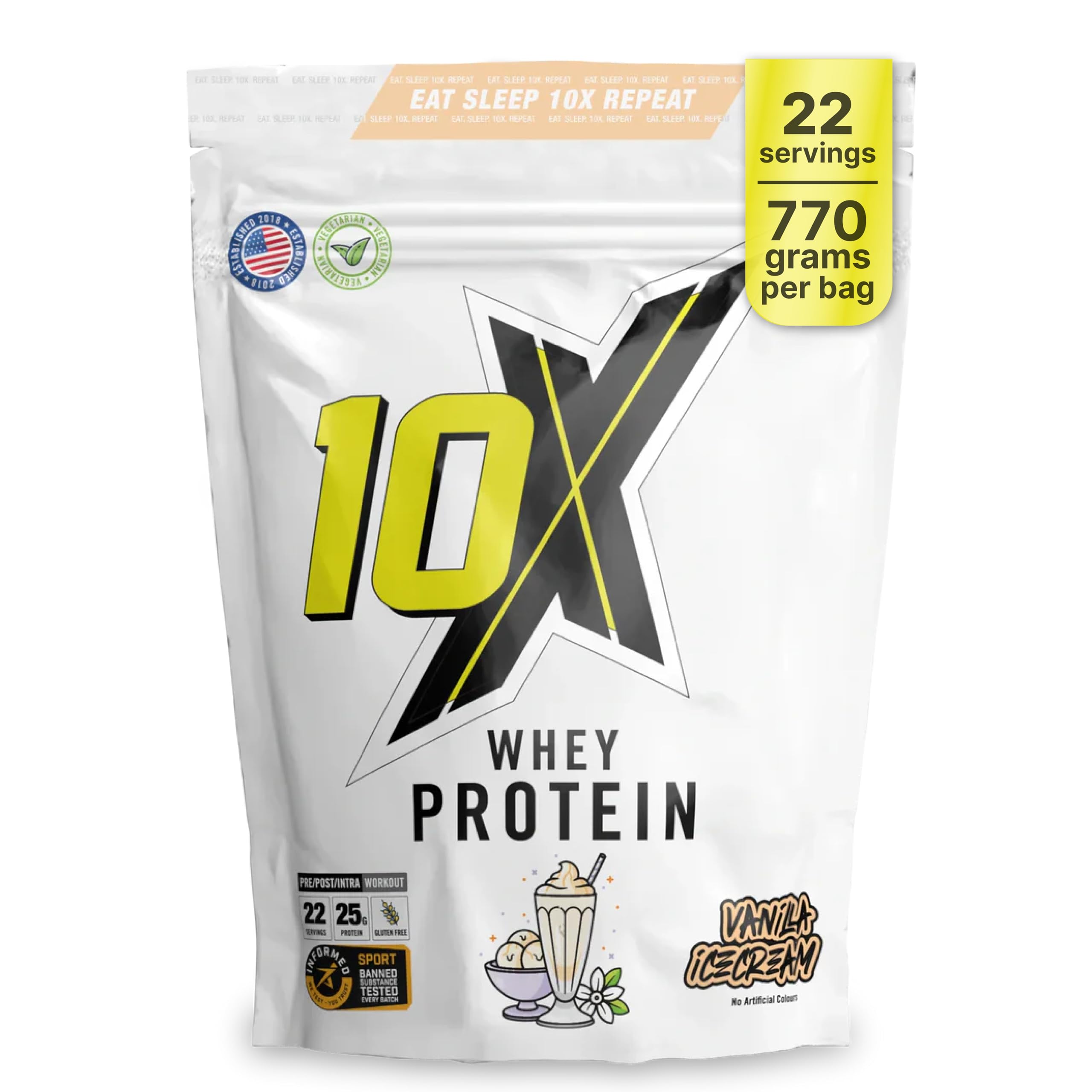 Whey Protein Powder - Vanilla Ice Cream, 770g (22 Servings), Low-Calorie, Gluten-Free & Vegetarian, Fast Absorption for Muscle Recovery, Ideal for Weight Loss & Training