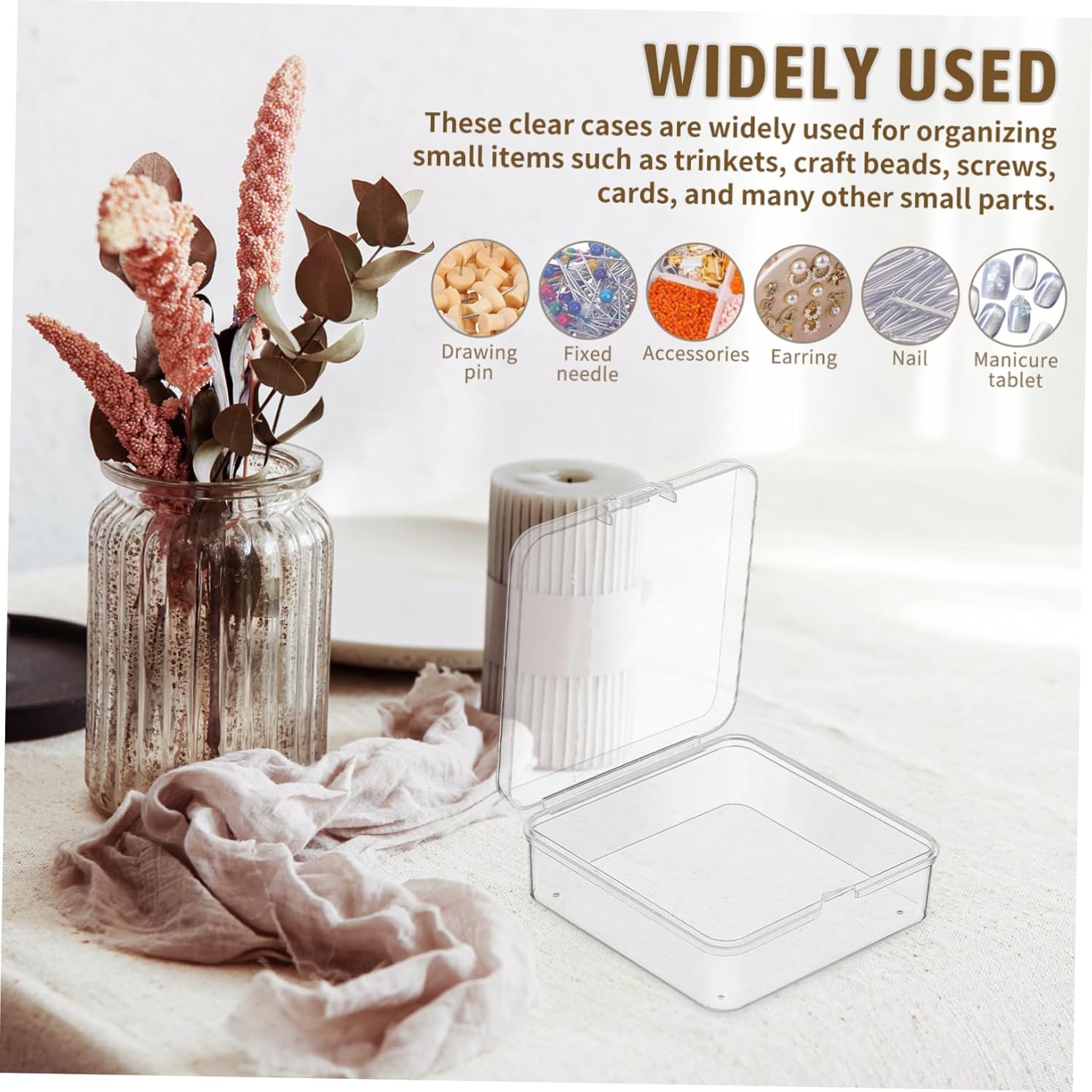 NUOBESTY 50pcs Sturdy Plastic Organizers Bead Storage Containers Lids for Craft Supplies Hardware Jewelry