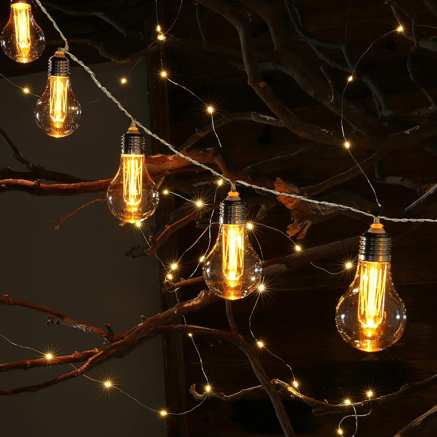 NWLIGHT Battery Operated Edison Lights Outdoor String with Timer, 6.56 Ft String of 10 A19 Edison Bulbs, Short Battery Powered Waterproof Plastic