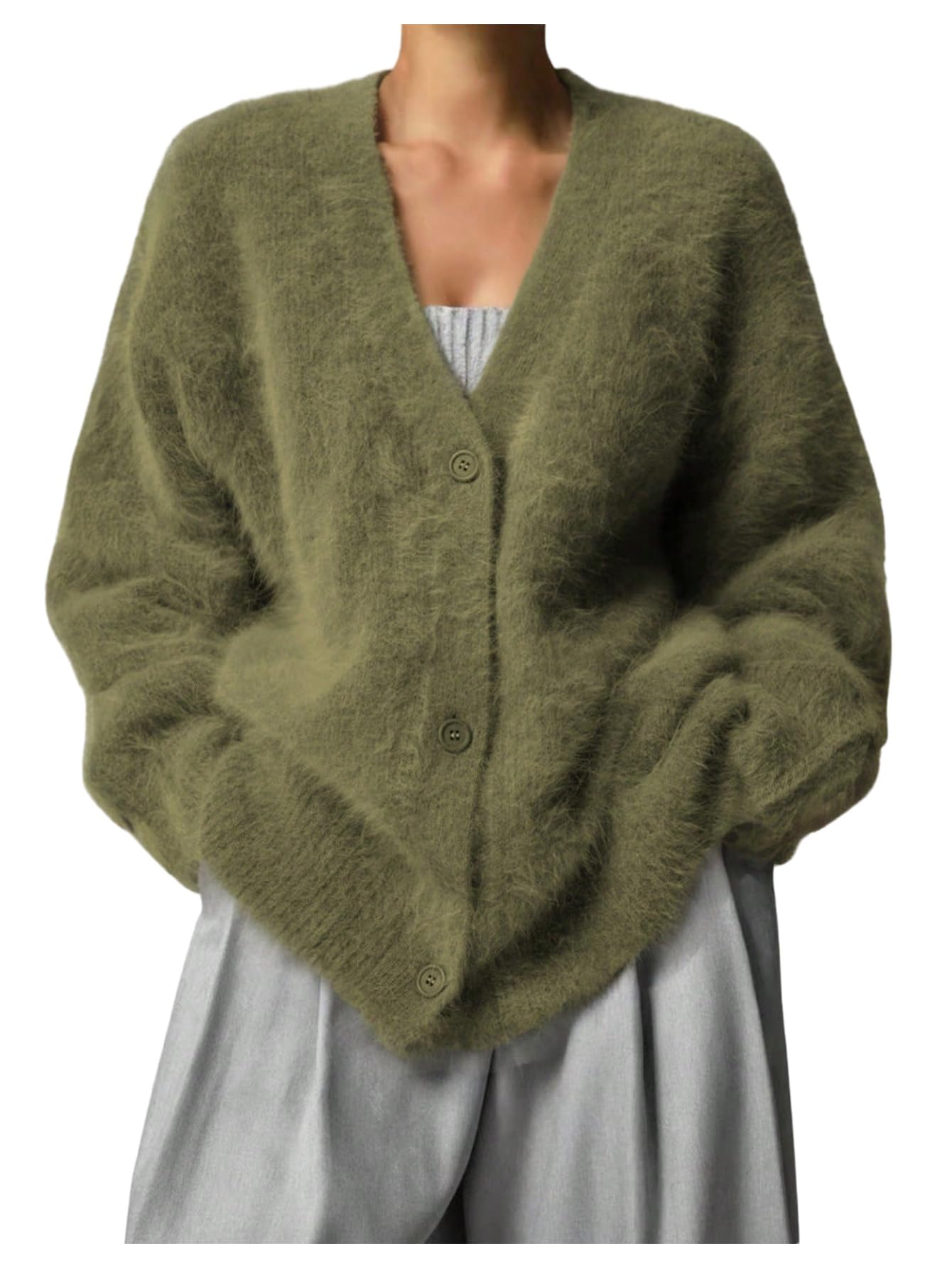 Verdusa Womens Furry Fuzzy Oversized Cardigan Sweaters Button Up Knit Outerwear
