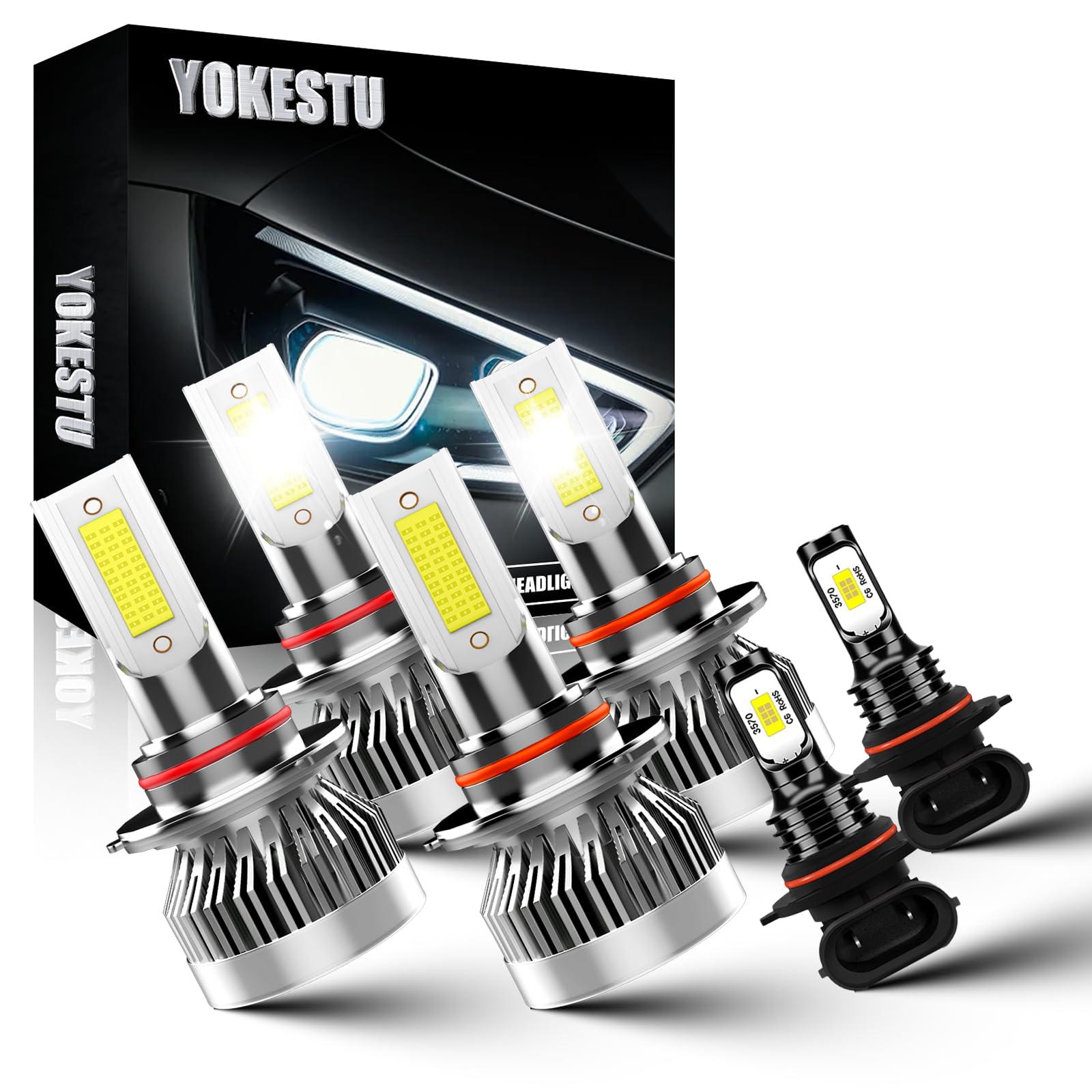 YOKESTU Fit For Chevrolet Avalanche 1500 2002 2003 2004 2005 High Low Beam and Fog Light Bulbs Kit, 6500K White Light, 600% Brightness, Plug n Play, Pack of 6