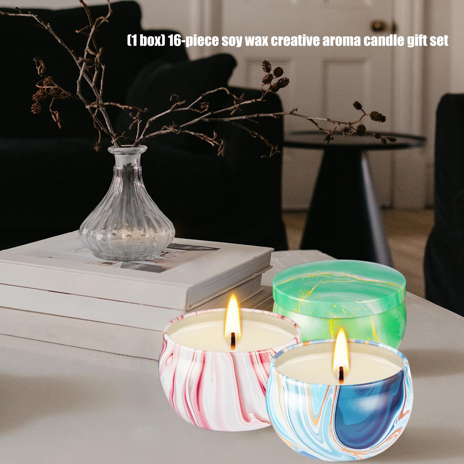 Paquete de 16 velas aromáticas, velas de aromaterapia, ceras de soja, tarro de cristal, velas, regalo de San Valentín, aniversario, calcetines
