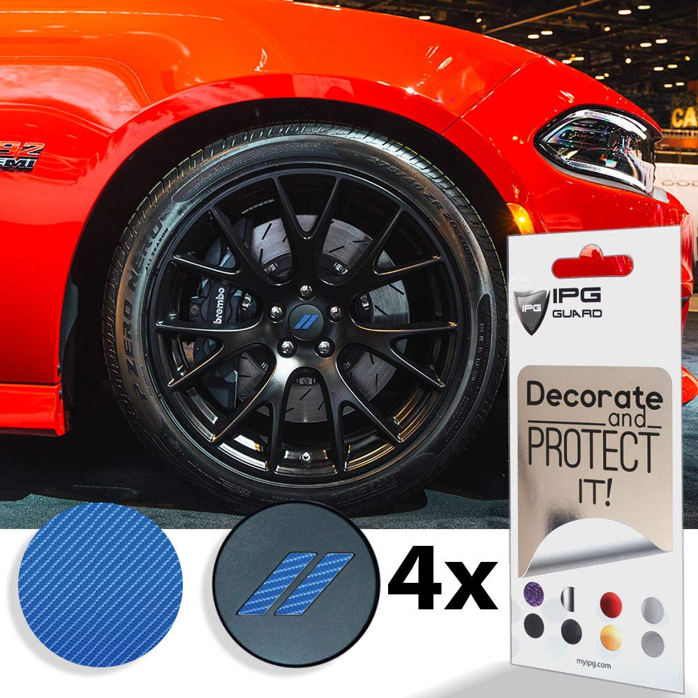 IPG Compatible for Dodge Charger Challenger Durango Wheel Center Cap Decal Sticker Wrap Kit Personalize Your Vehicle (Inner Logo, Blue Carbon Fiber(4D))