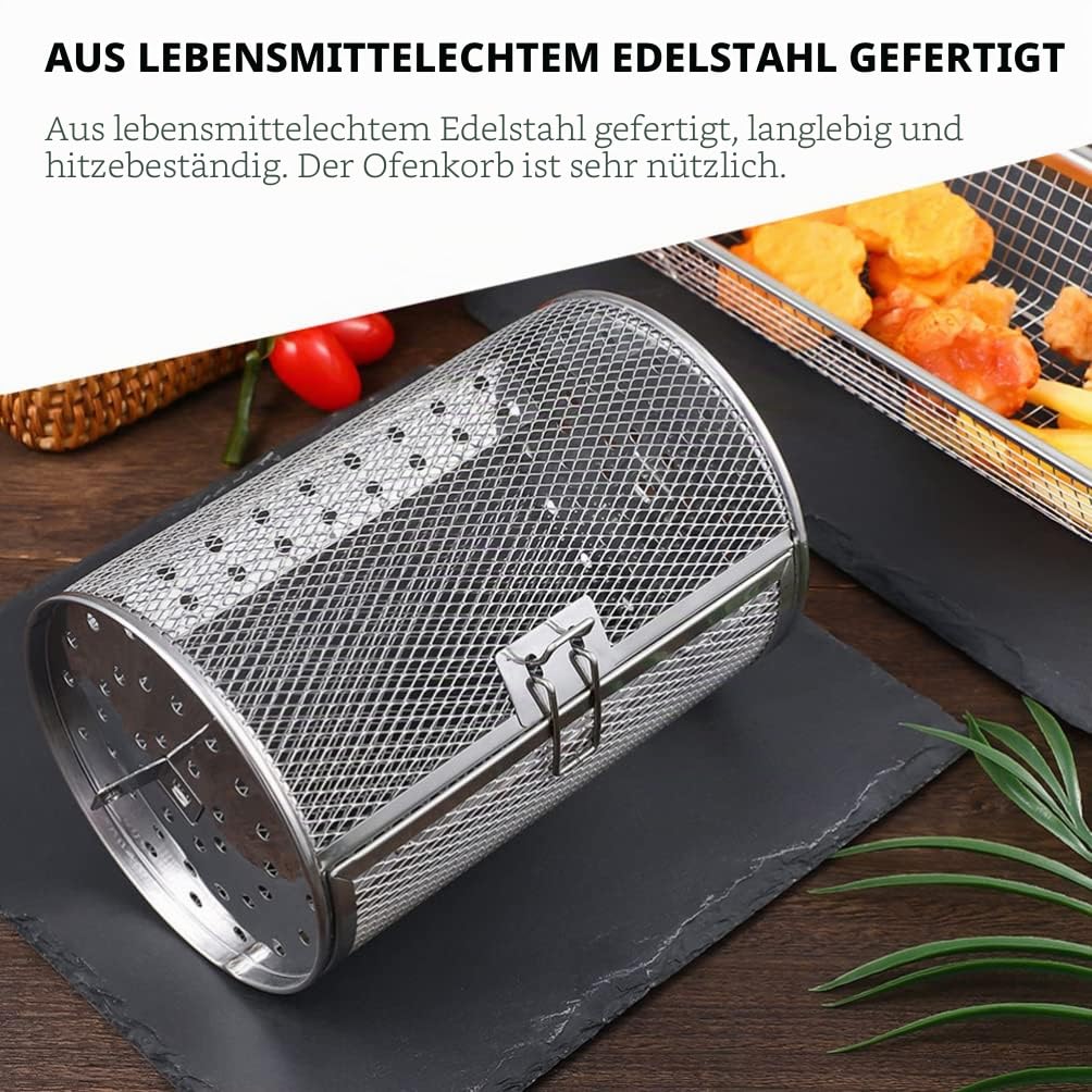 SHERCHPRY Grill Röstkorb Aus Edelstahl Universeller Rotisserie Grillkorb Mit Beweglicher Tür Für Gemüse Nüsse Und Für Bbq Und Familienfeiern