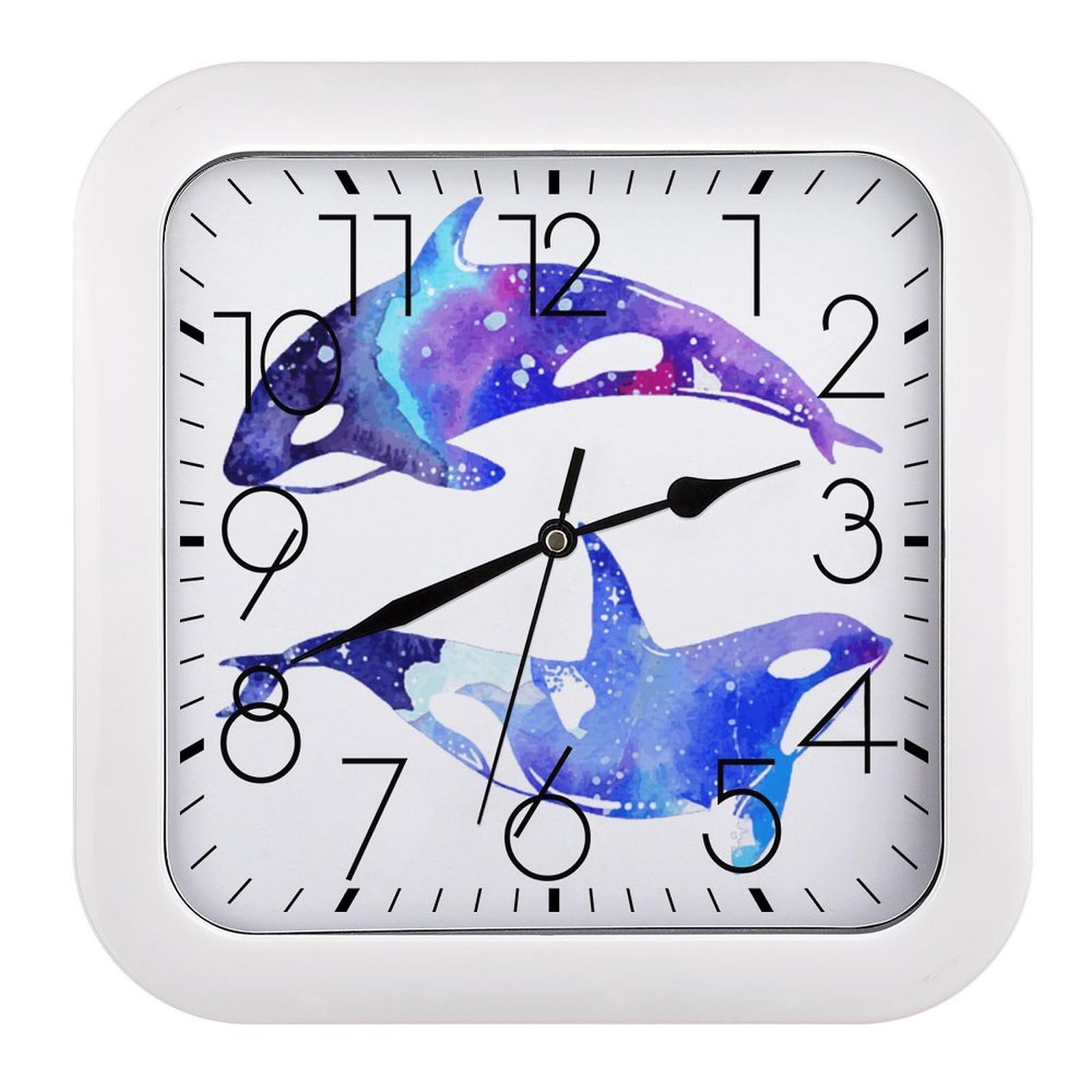 MUSM 10.2 X 10.2 Inch Modern Orca Killer Whale Wall Clock Battery Operated High Accuracy Decorative Square Clocks for Kitchen Bedroom Living Room Home Office Porch