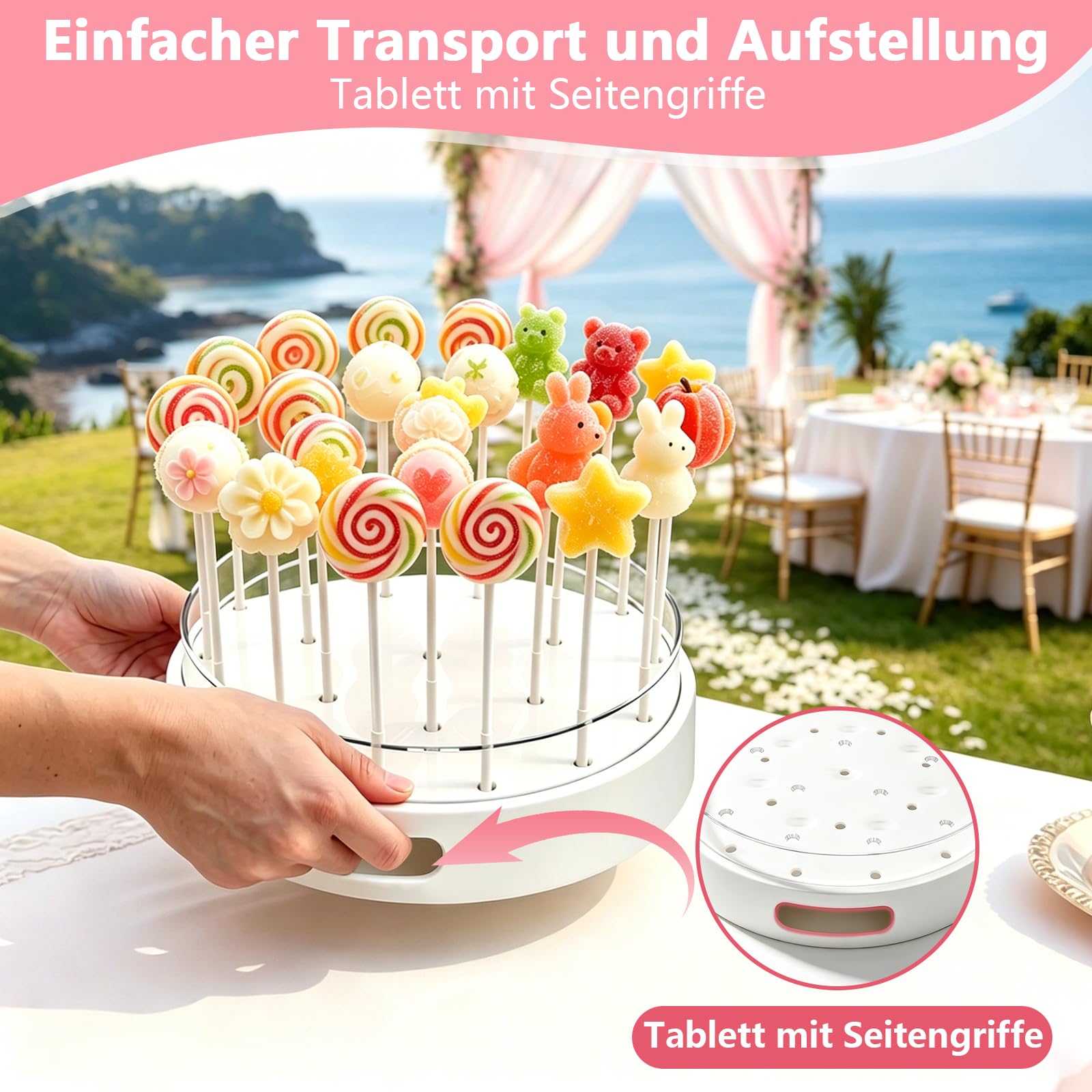 2 Stück Cake Pop Ständer, 22 Löcher Transparent Acryl Lollipop-Halter mit 100 Cake Pop Stiele und 100 Twist Krawatten, Lolly Ständer Candy Bar für Hochzeit Geburtstag Party Deko