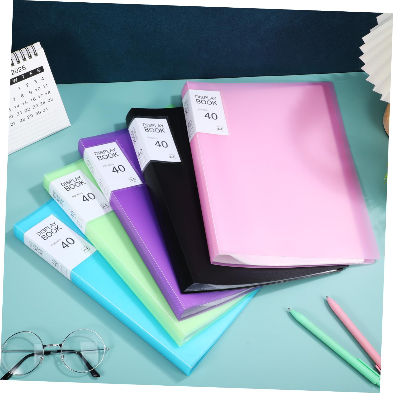 Fotoportfolio A4 5 Stück mit 40 Fächern und Aufklebern | Pp, Elegant und Tragbar für Schulanfang Party, Klarsichthüllen für Dokumentenordner, Präsentationsmappen