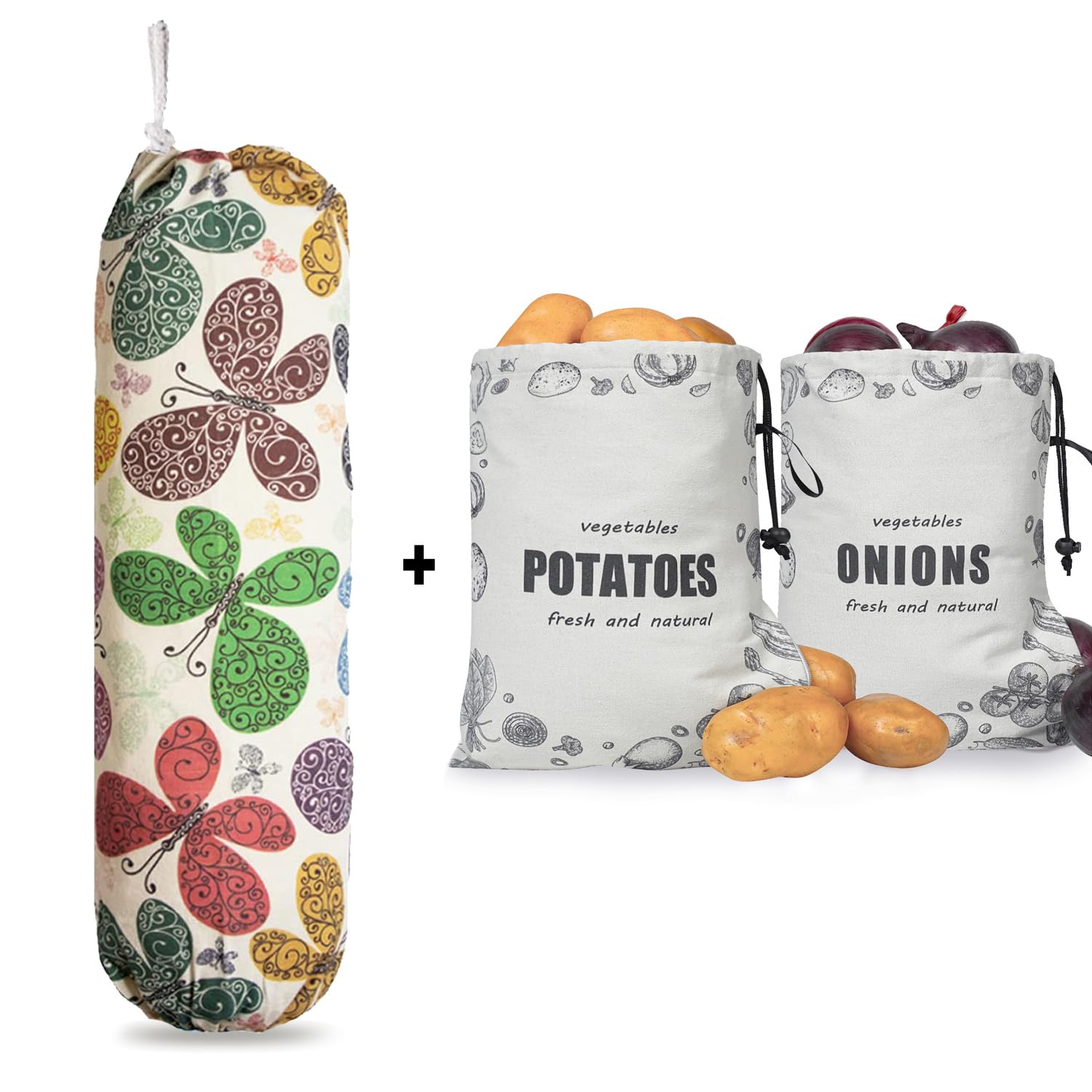 TOGETRUEPlastic Bag Holder, Washable Potato Onion Storage Bag, Drawstring Grocery Bag Holder and Potatoes Onions Keeper