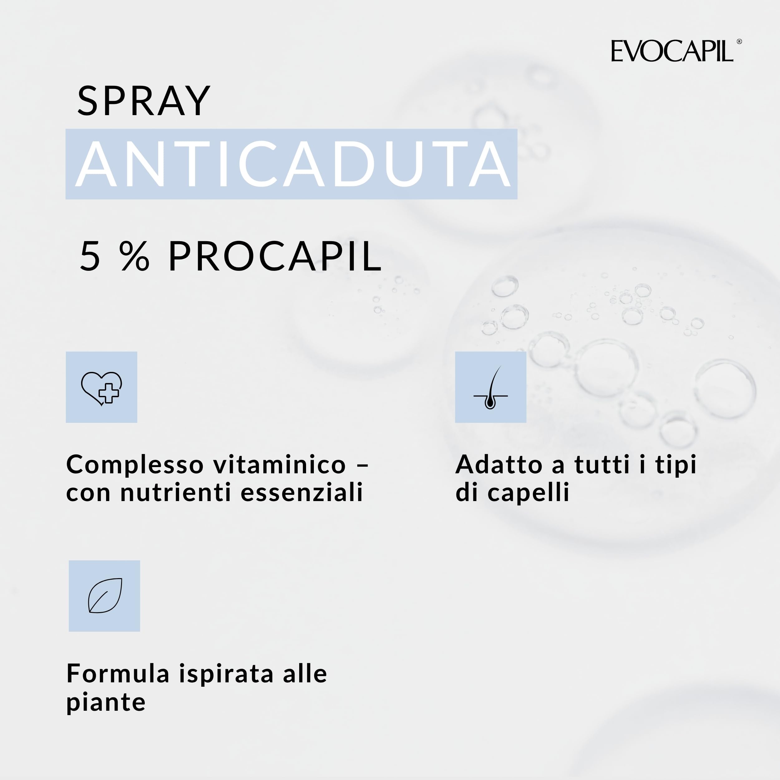 Evocapil Plus Spray Anticaduta – 5% Procapil & Complesso Vitaminico – Rosmarino, Menta & Cheratina – Spray crescita capelli per tutti i tipi di capelli