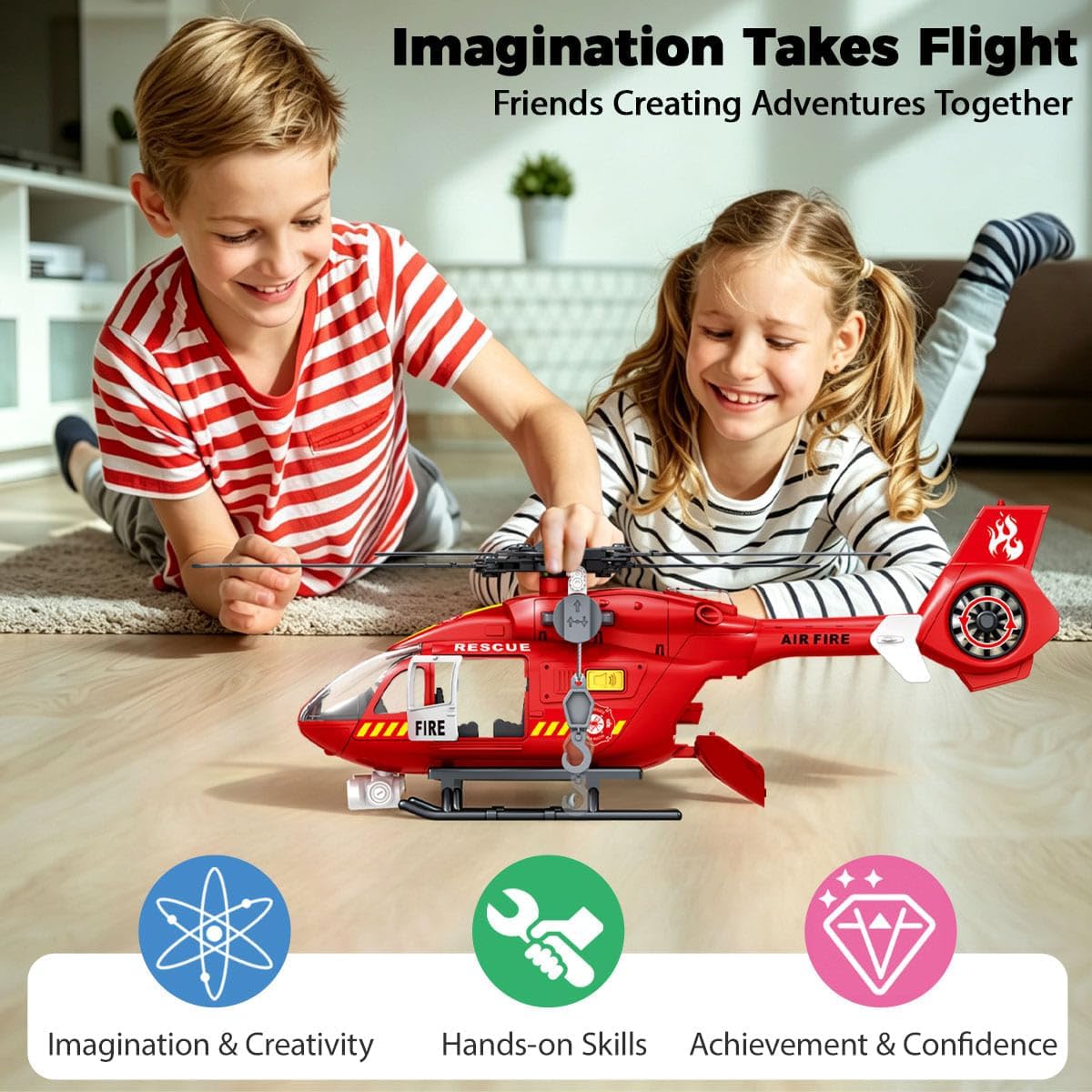 15-in Rescue Toys Helicopterfor Big Firefighting Toys Kids Ages 3-7