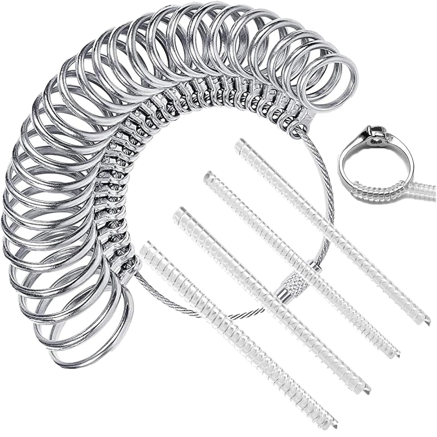 Ring Sizer Adjuster Sets Smart Ring Size Measuring Tool with Magnifier and 4 Sizes Silicone Ring Size Adjuster