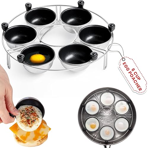 Miniatura 8 de Eggssentials Inserto para cazador furtivo de huevos de acero inoxidable para cocinar huevos escalfados, taza para escalfar huevos sin PFOA,