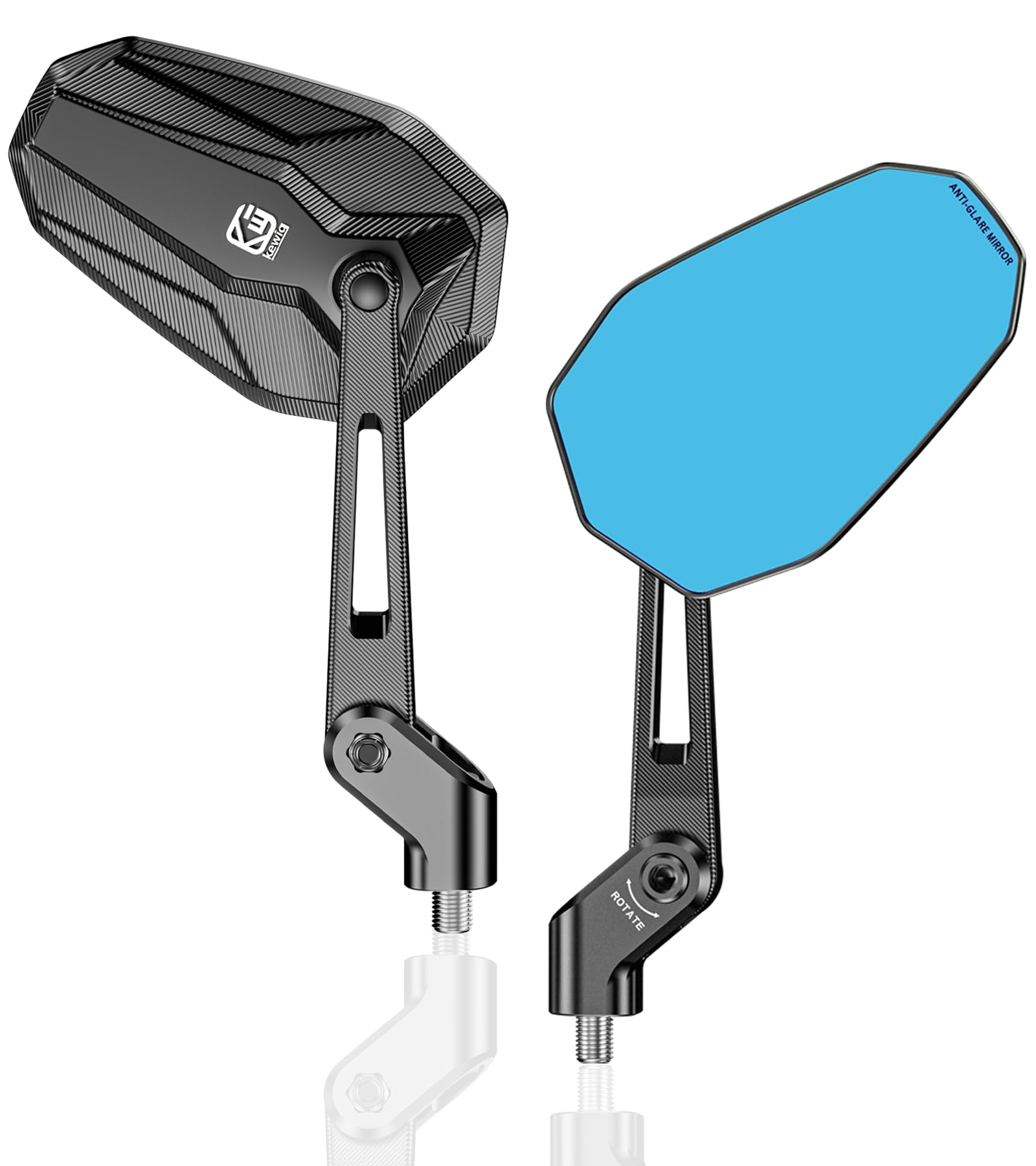 Photo 1 of VAZESWIN Aluminum Alloy Waterproof Motorcycle Mirrors with M8 M10 Bolt, CNC Machining Anti-Glare Blue Lenses Rear View Mirrors, Foldable Multi-Angle Adjustable for Motorcycle ATV Scooter Moped Cruiser