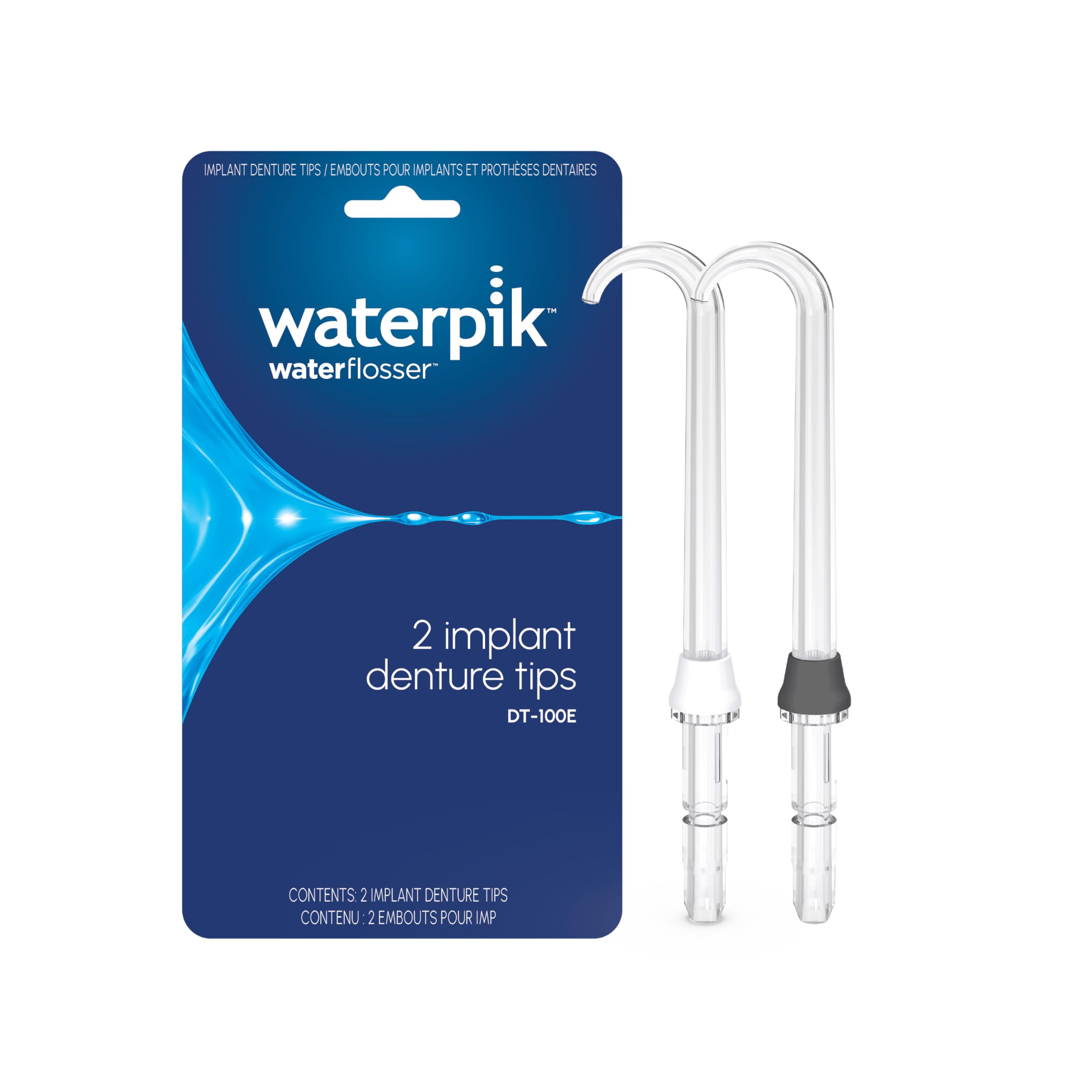 Waterpik Genuine Implant Denture Replacement Tips, Water Flosser Tip Replacement, DT-100E, 2 Count (assorted colors)