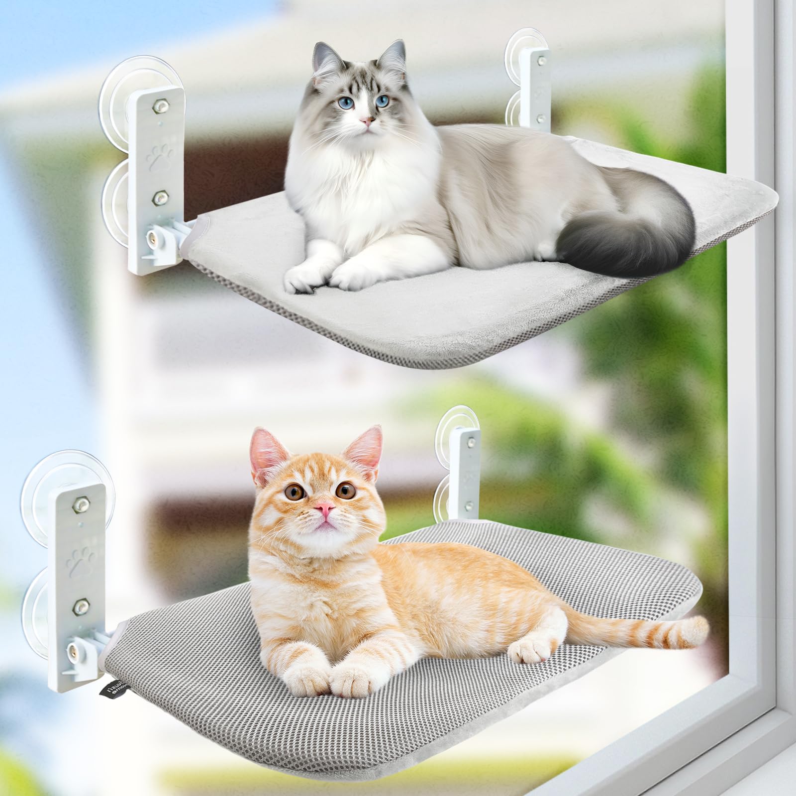 GUUSII HOME 2PCS Amaca Gatto da Finestra Amaca per Gatti Trespolo da Appendere Mensole Cuccia con Potenti Ventose Letto Facile da Montare Tappetino Reversibile 52 * 30cm Fino a 25kg (Grigio, M)