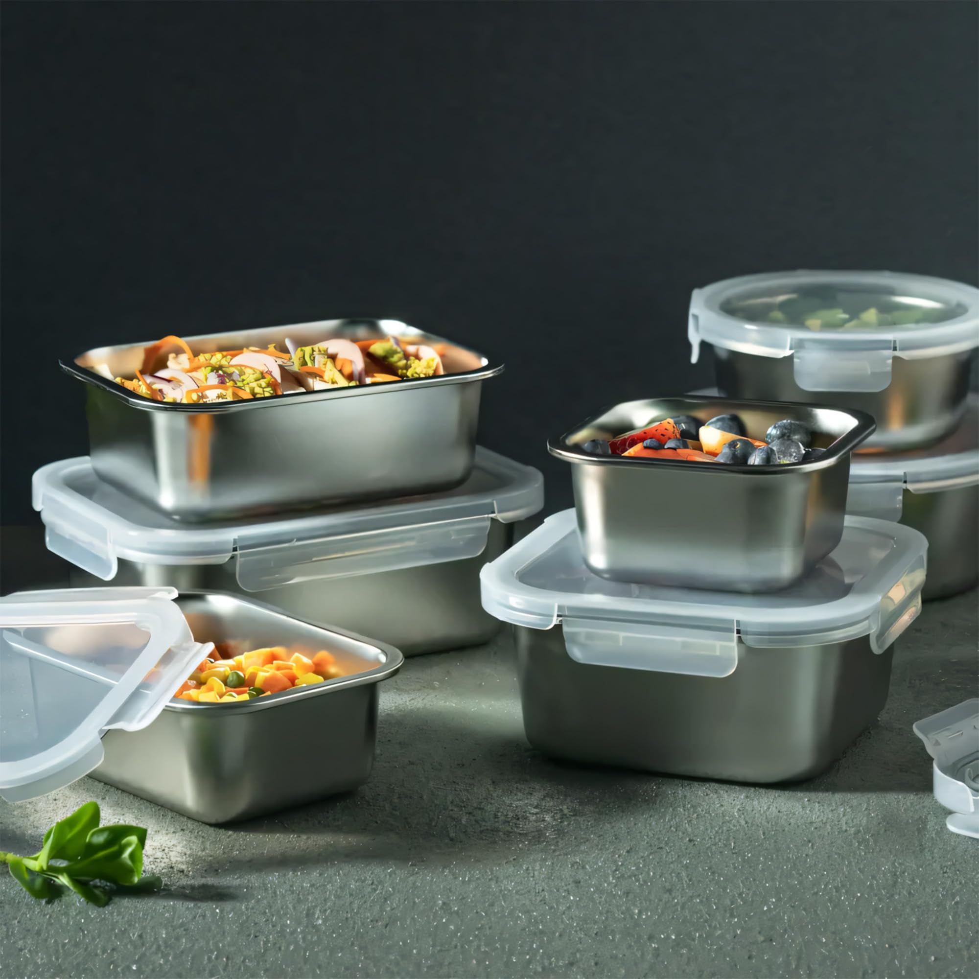 Sicignano | Set 2 Contenitori Alimenti Acciaio Inox Rettangolari ml.1780, Lunch Box Ermetici con Coperchio, Porta Pranzo per Ufficio e Scuola, Adatti a Microonde, Forno, Frigo e Freezer