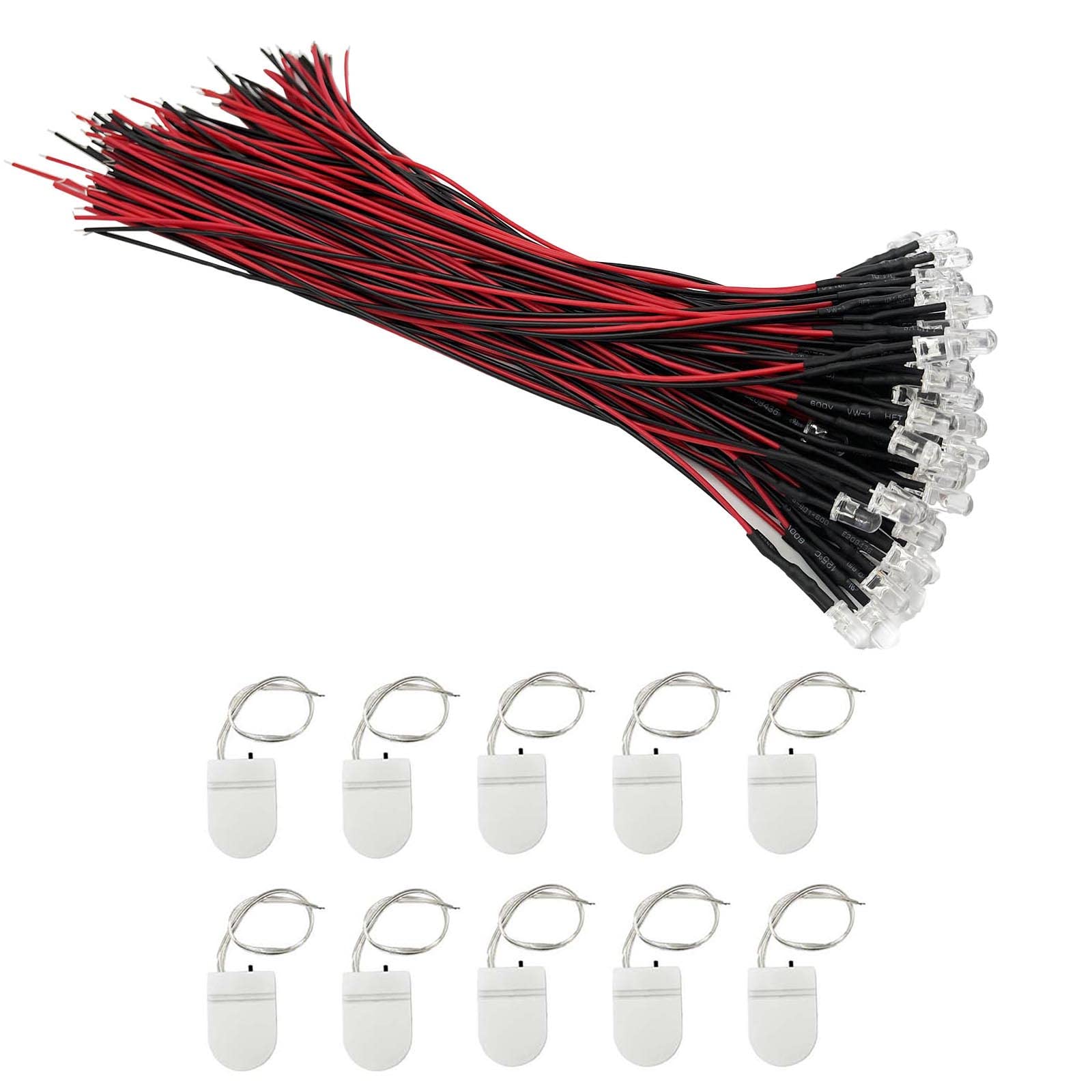 Taysing LED Light Emitting Diode Round Assorted Color White/Red/Yellow/Green/Blue Kit Box 100pcs (?5mm with Cord)