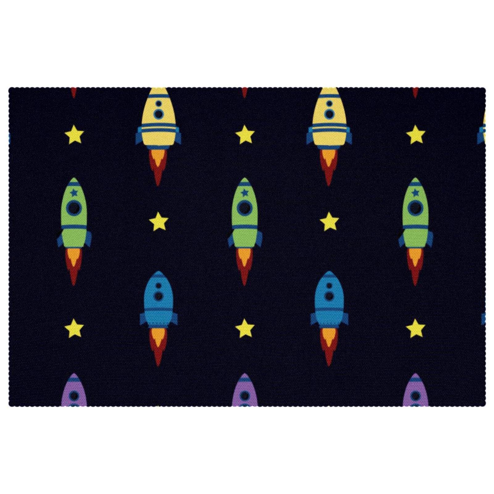 Sets de table en tissu Oxford vaisseau spatial bleu - Lot de 4 lavables
