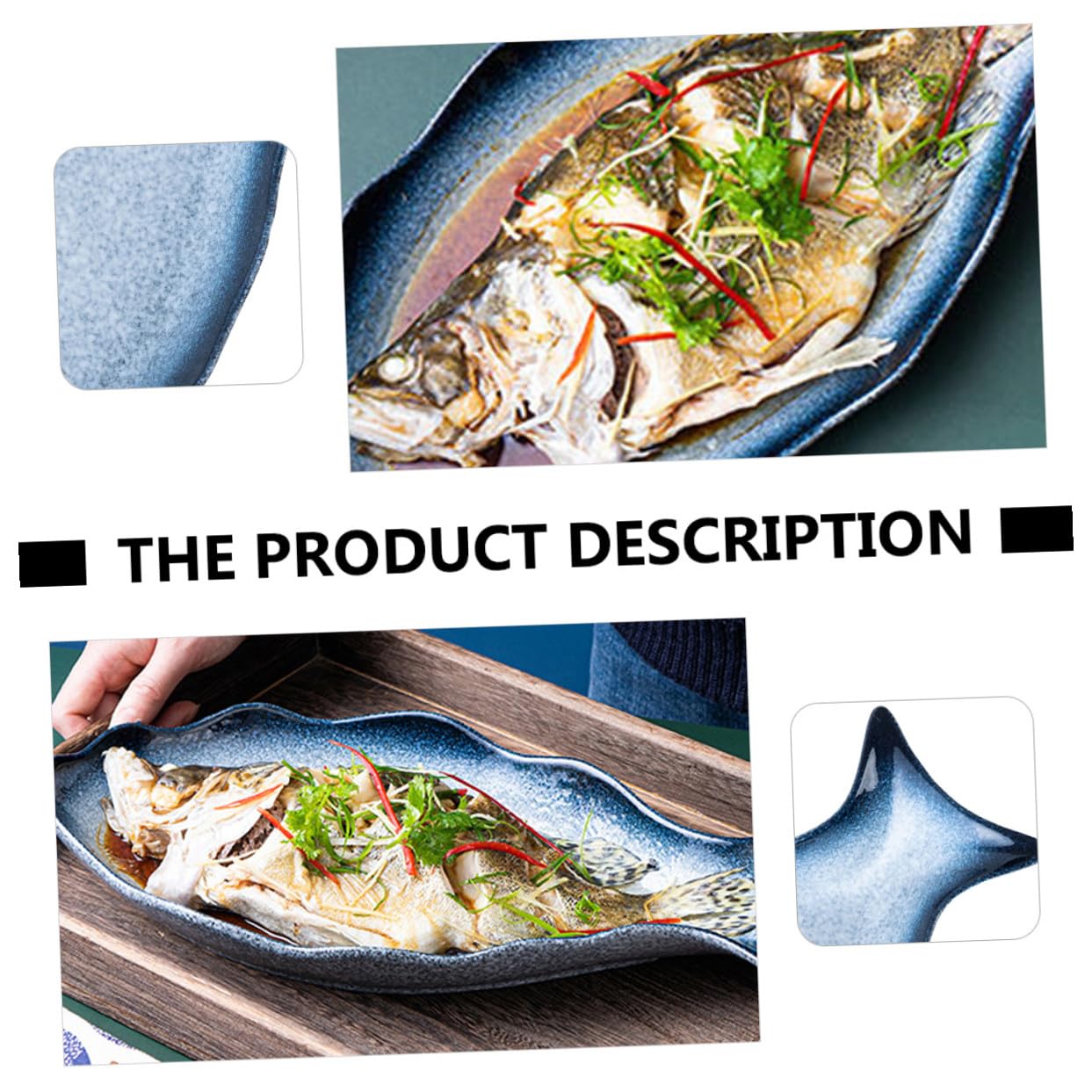 INOOMP Piatto per Pesce in Ceramica, Forma di Pesce, Vassoio da Portata | Cucina e Tavola Festiva, per Antipasti e Frutti di Mare, Design Elegante e Delicato