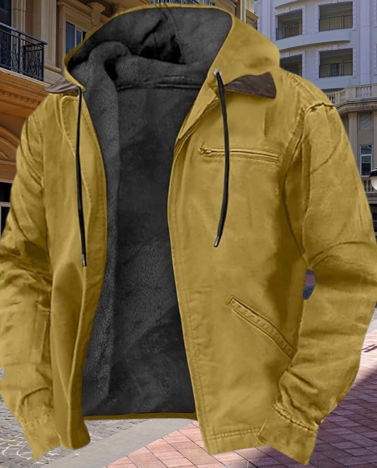 Mens Thickened Hooded Zipper Fleece Lined Jacket Comfortable Pockets and Stylish Button Designs - Image 6