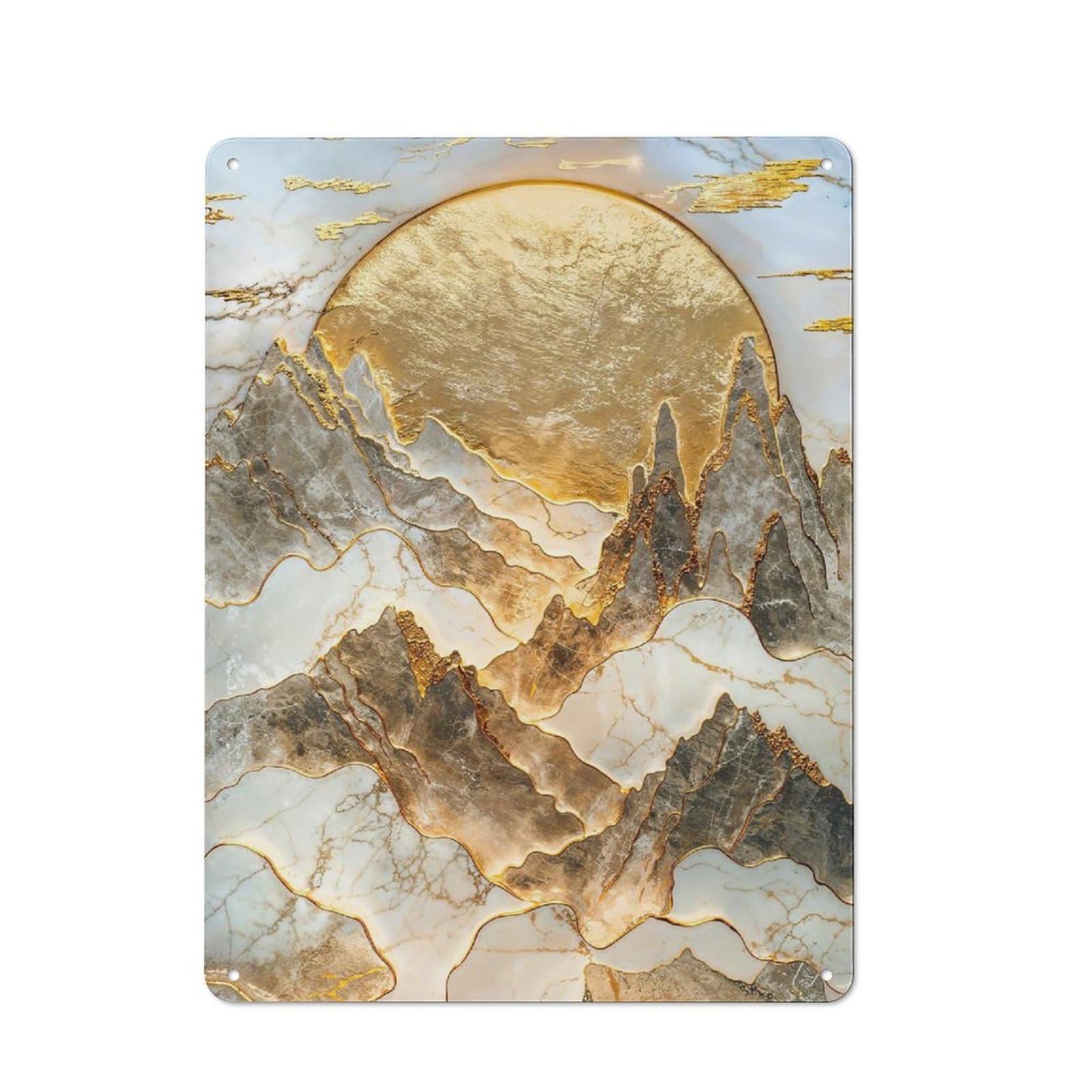 Junmoney Style-5 Gold Mountain Sunset Printed Metal Sign, Home Decor Sign For Garage, Shed, Workshop Or Hobby Room, Gift For Garage Fans And Workshop Owners, 40X30cm