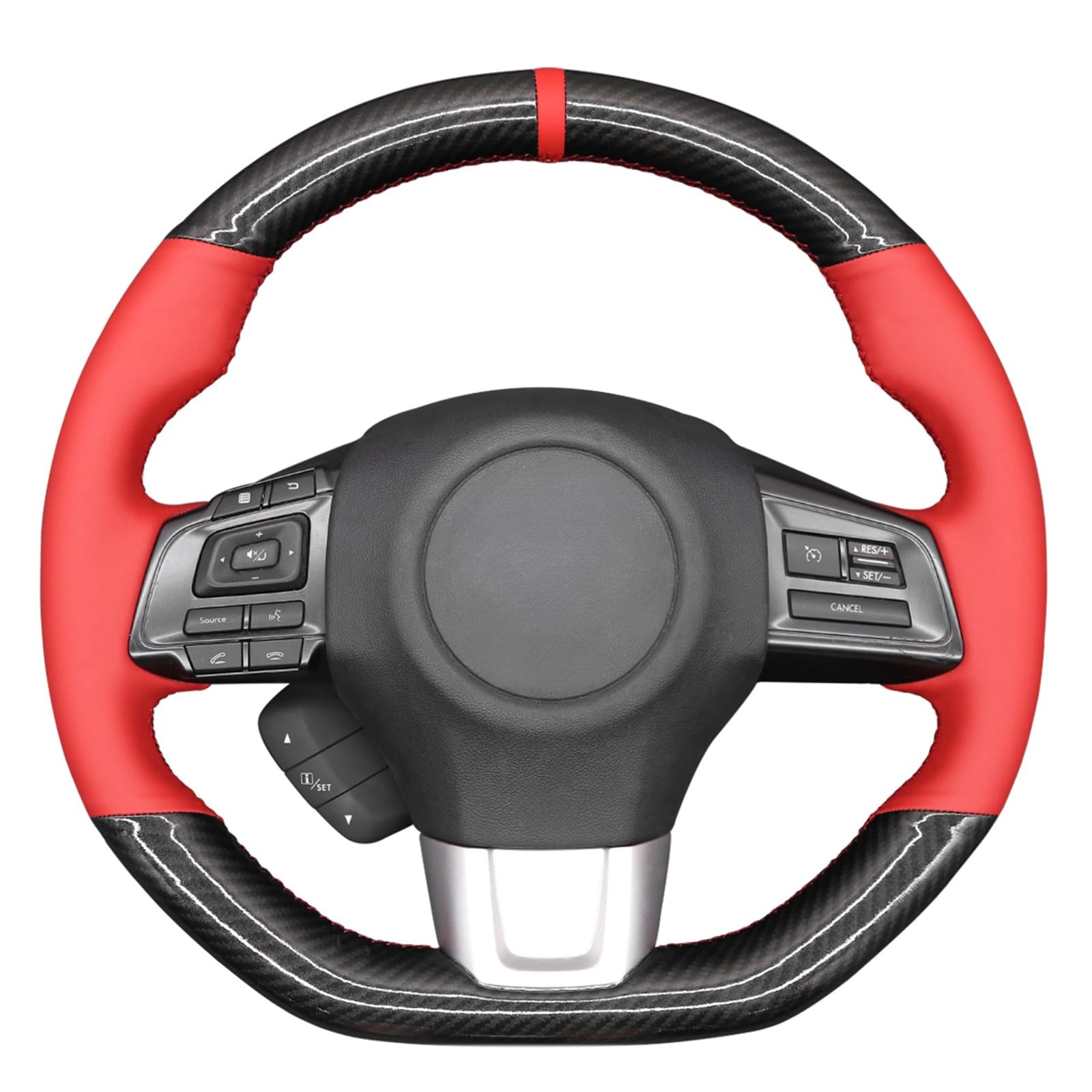 MEWANT Funda para volante de coche de fibra de carbono brillante negra + funda de cuero de microfibra roja para volante de coche para Subaru WRX (STI) 2015-2019 / Levorg 2015-2019/WRX accesorios