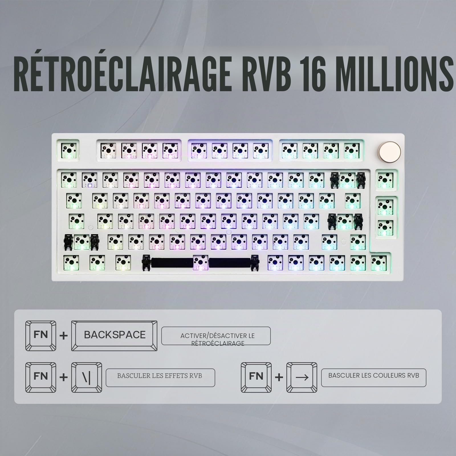 EPOMAKER TH80 Pro 75 % 80 touches à échange à chaud Triple Mode Gaming Keyboard PCB Platting Kit avec mousse à vapeur, LED à facettes South-Facing Compatible avec les commutateurs 3/5 broches (Blanc)