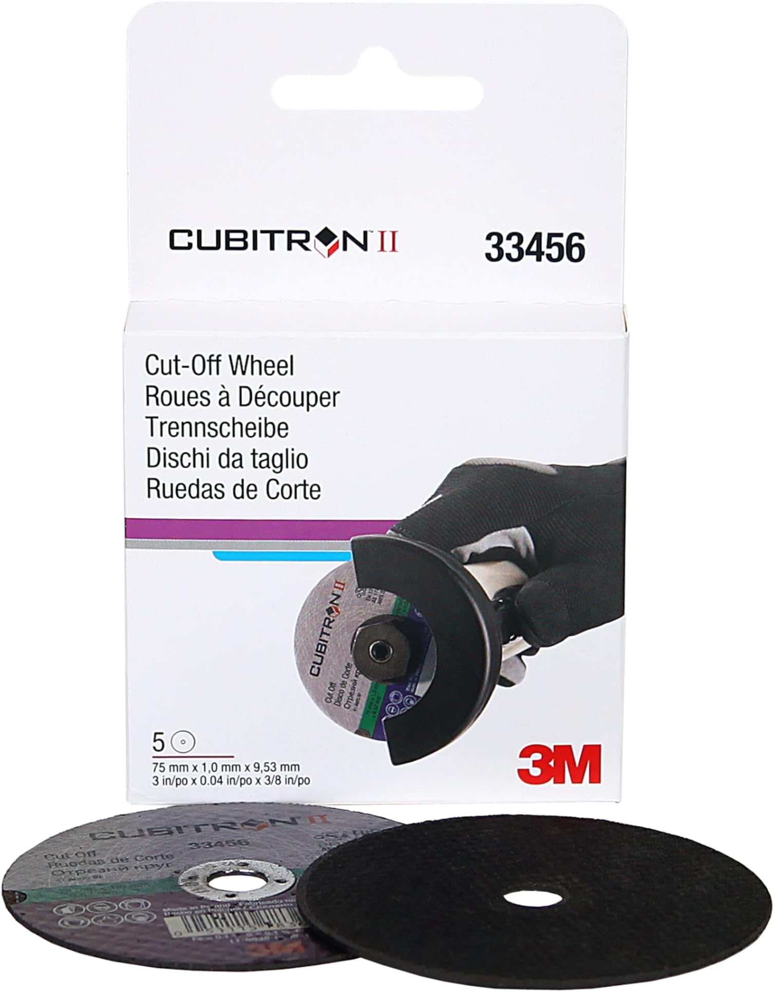 Cubitron II Cut-Off Wheel 33456, High Performance, Fast Cutting, Long Lasting, 3 in x .04 in x 3/8 in, Wheels/Carton