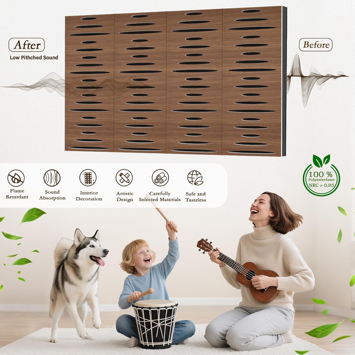 4Pack Acoustic Wall Panel Self-Adhesive Soundproof Foam Panels for Wall, 3D Perforated Tri-Layer Polyester Fiber Decorative Acoustic Insulation for Recording Studio, 24×12×1.78", Elliptical-Line