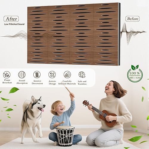Miniatura 3 de Paquete de 4 paneles acústicos autoadhesivos de espuma insonorizada para pared, aislamiento acústico decorativo de fibra de poliéster perforada 3D