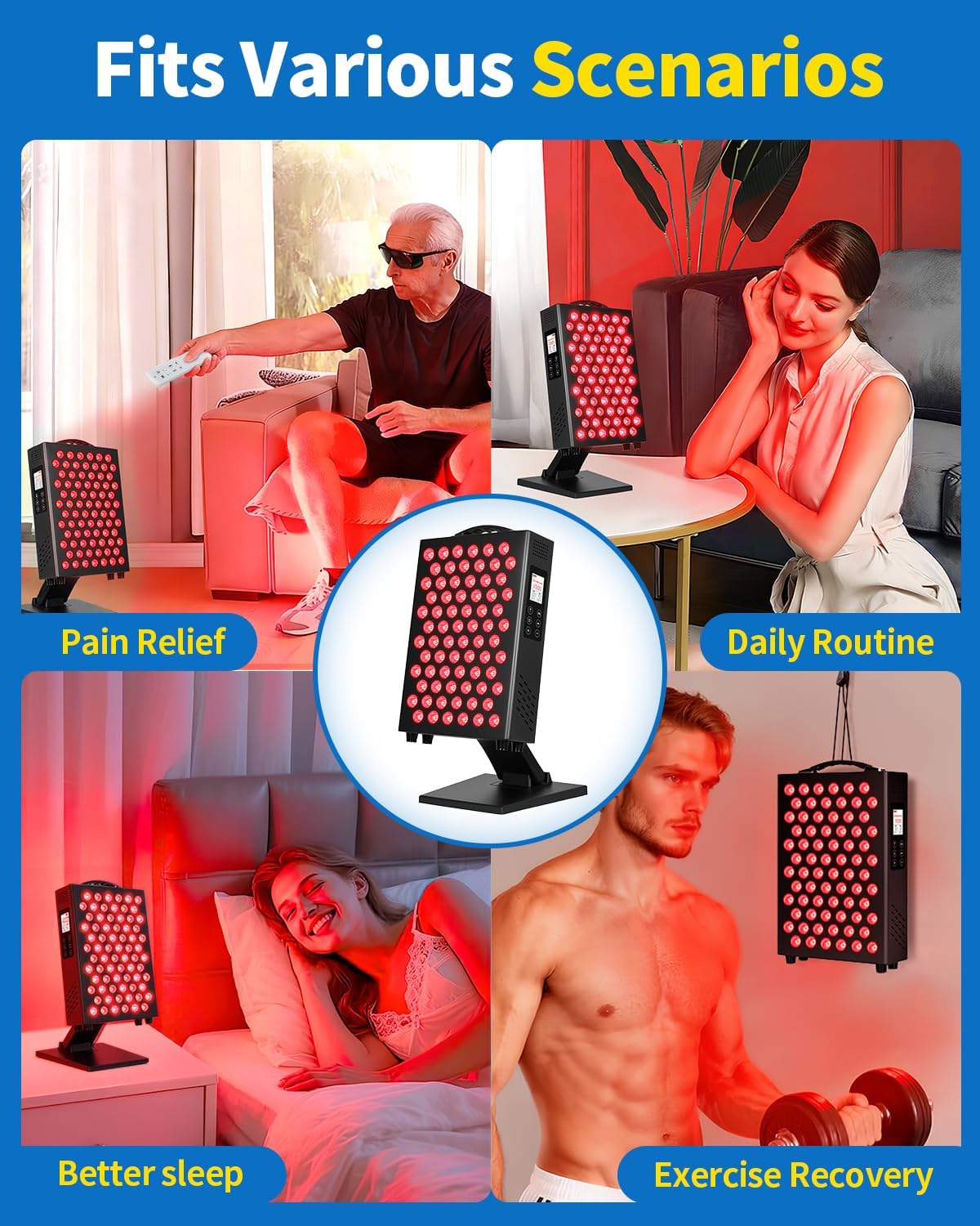 Red Light Therapy for Body and Face, 660nm 850nm Infrared Red Light Therapy Panel, 72 Dual Chip LEDs Device for Skin Care, Better Sleep & Recovery - Image 5