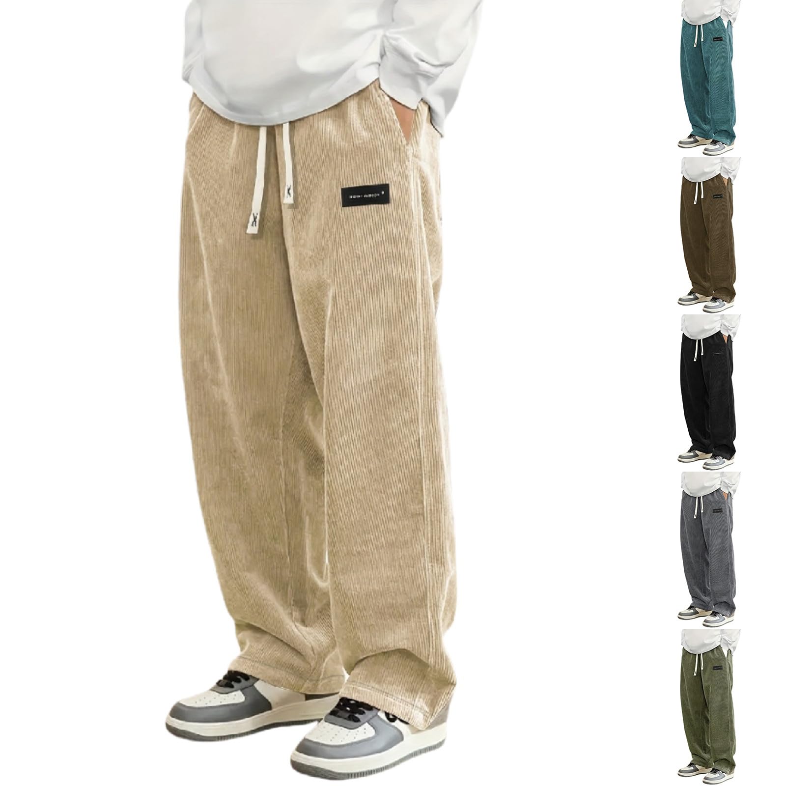 Générique Pantalon Velours Homme Japonais Côtelé Kirakuco Pantalon Taille Elastique Hiver Chaud Sweatpants Décontracté Grande Taille Baggy Jogging avec Poche Streetwear