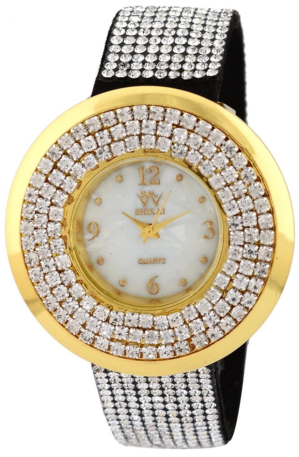 Pappi Haunt Black Unique Designer Wedding Collection Full Diamond Studded Fancy Leather Analog Watch - for Girls, Women