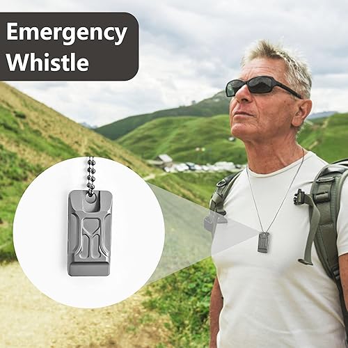 Miniatura 5 de WANERSEN Silbato de supervivencia de emergencia de titanio con collar, silbato de seguridad alto hasta 120 decibelios para supervivencia de
